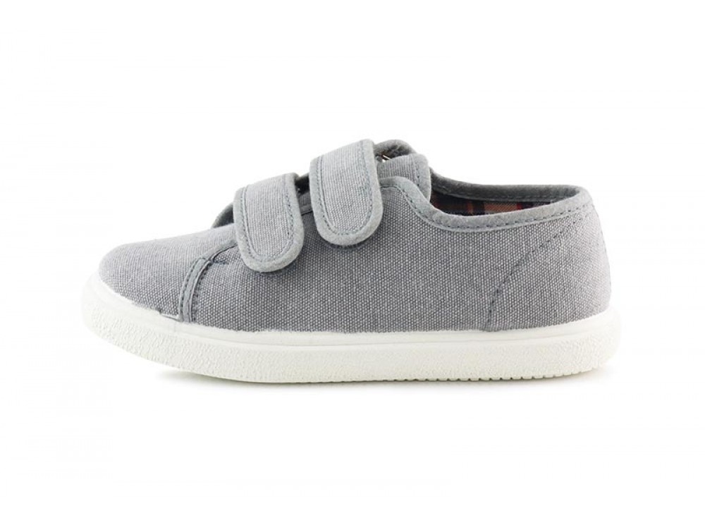 Zapatilla de lona gris sin puntera y velcro Vul-ladi