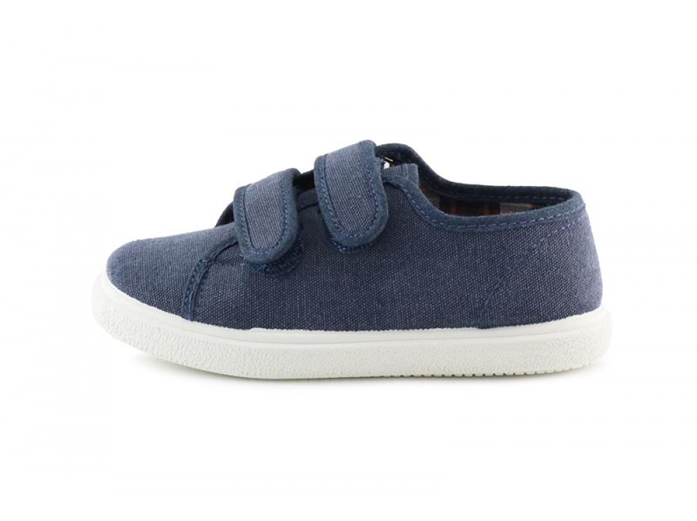 Zapatilla de lona azul sin puntera y velcro Vul-ladi