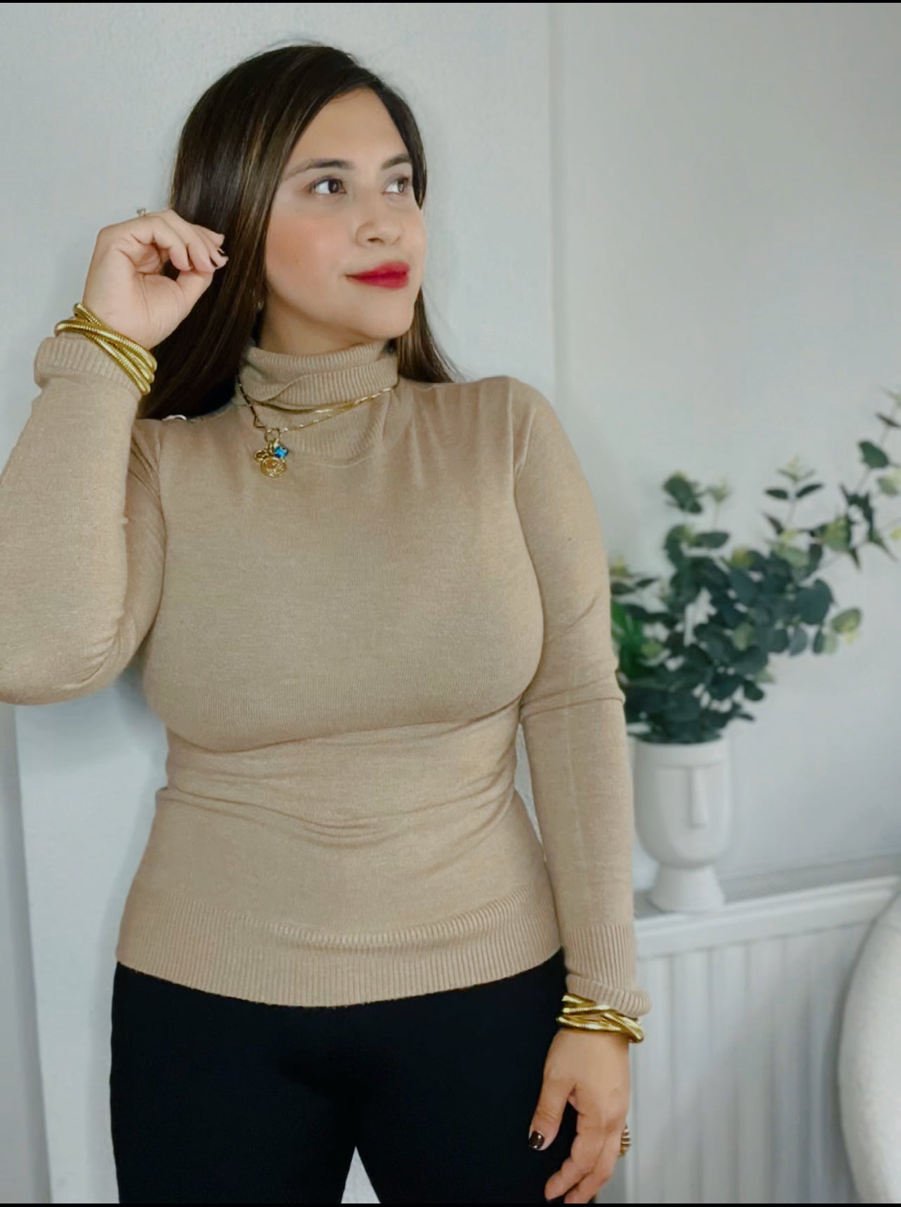 Jersey de Punto Fino Cuello Beige