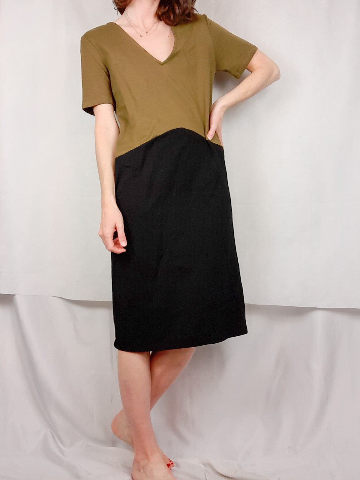 ZARA.Vestido punto bicolor (negro/verde) T.s