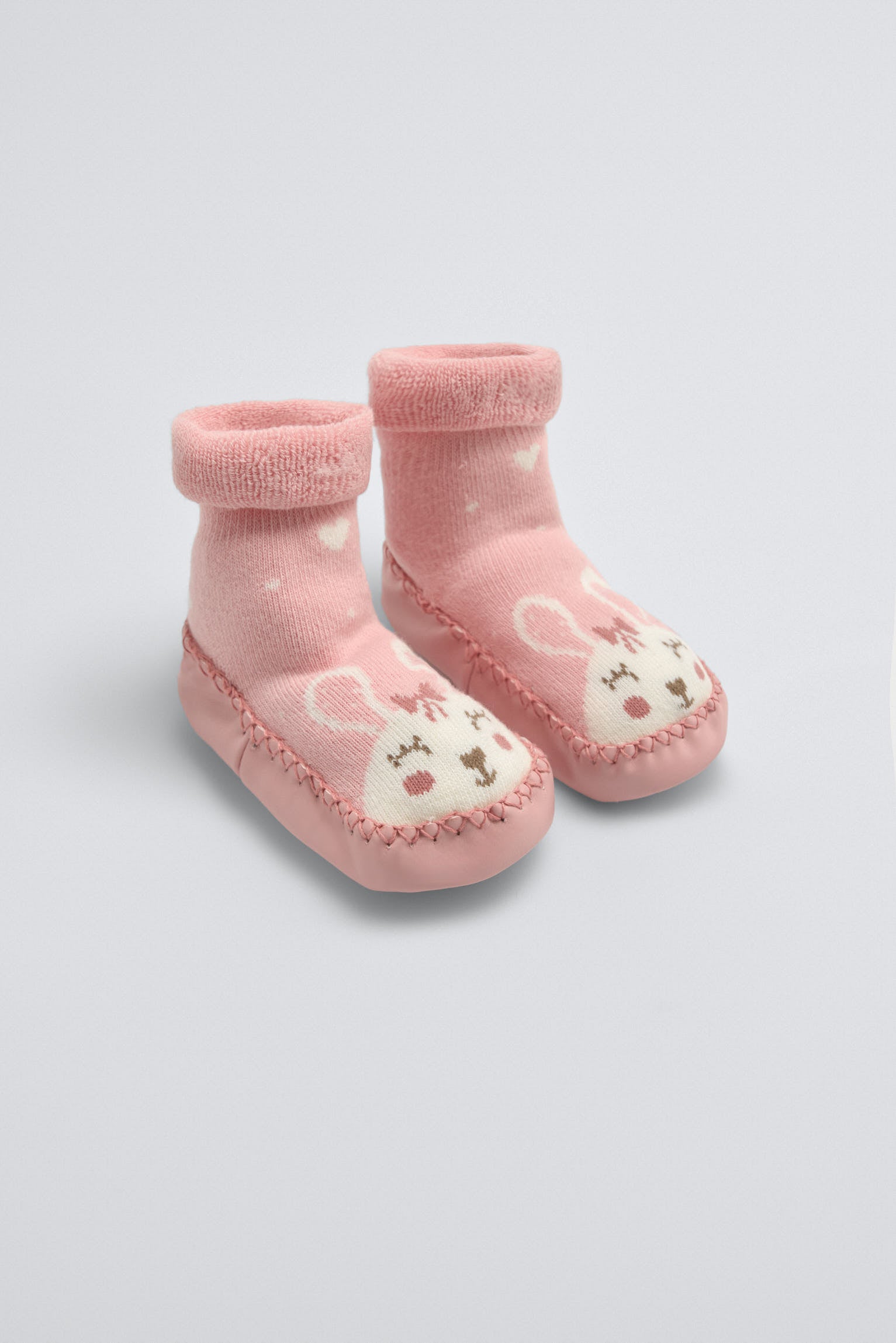 Calcetín zapatilla bebé térmico con suela antideslizante rosa