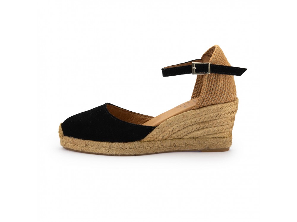 Sandalia cerrada ante negro con cuña de esparto 52SIMPLE de Pepa & Cris