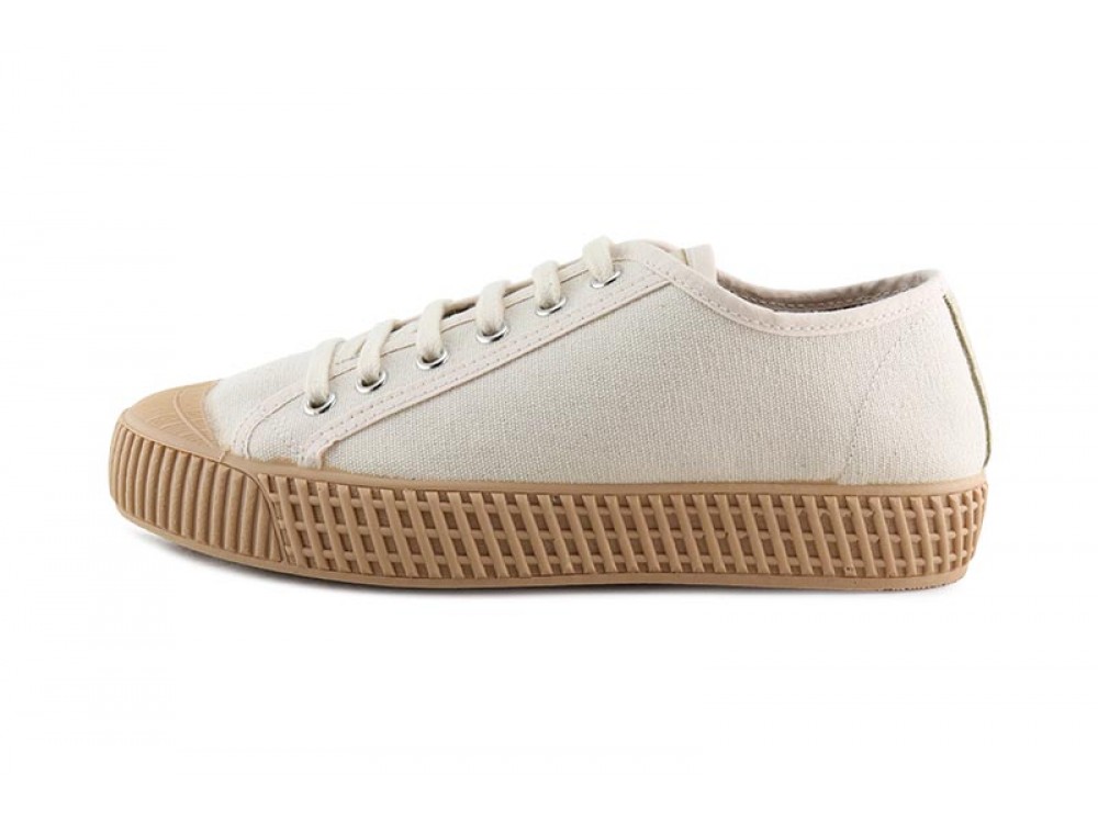 Zapatilla de lona crudo con cordón y suela de color camel Jeromin