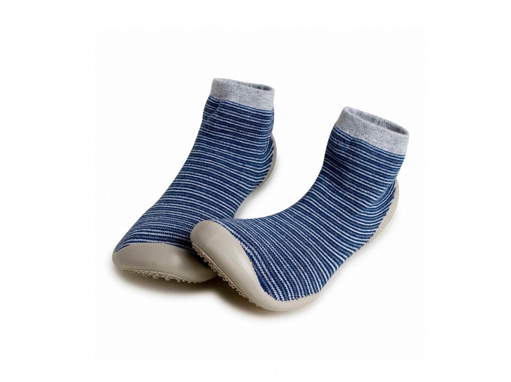 Zapatilla para casa calcetin azul/gris con rayas finas Collegien