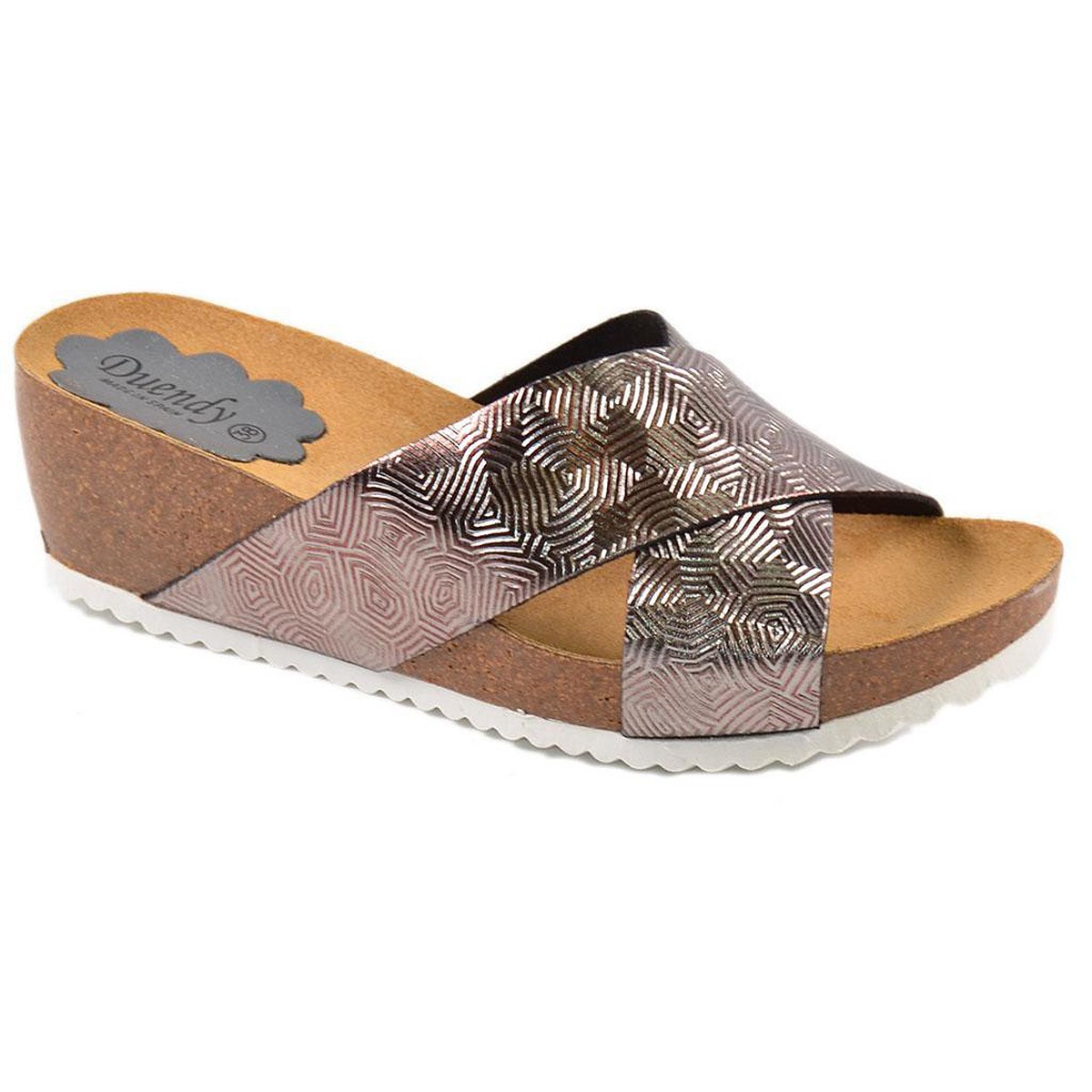 5848 Duendy Mujer Sandalia Zueco Piel. Piso Cuña antideslizante