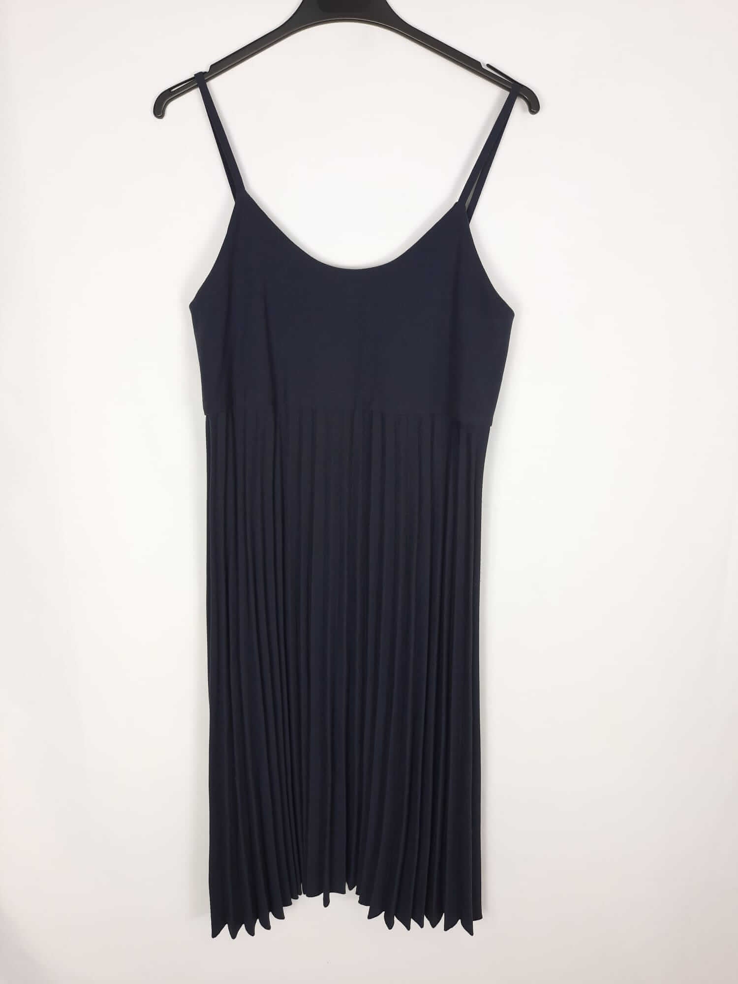 MANGO. Vestido corto azul marino plisado T.s