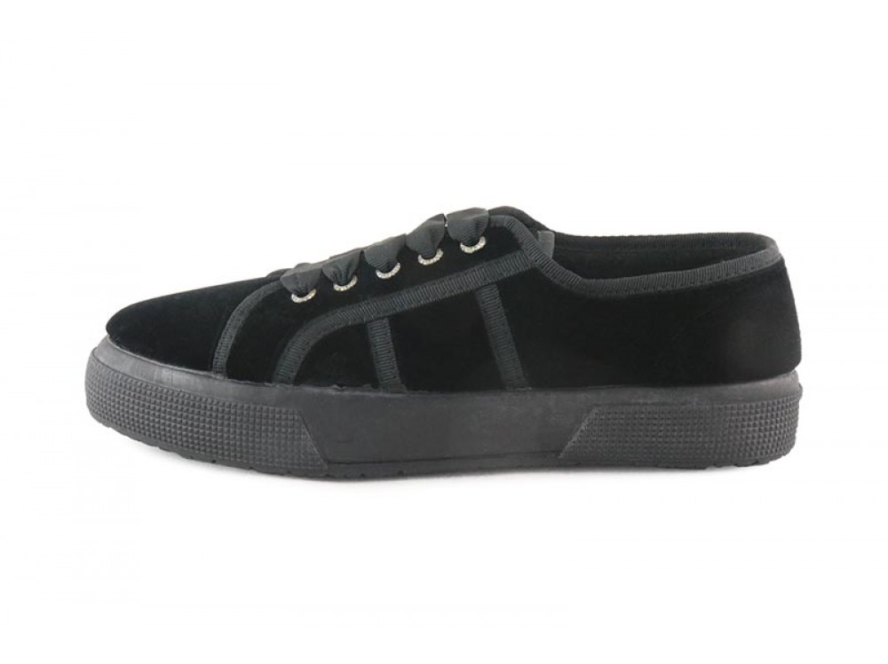 Zapatilla terciopelo negro con lazo Vul-Ladi