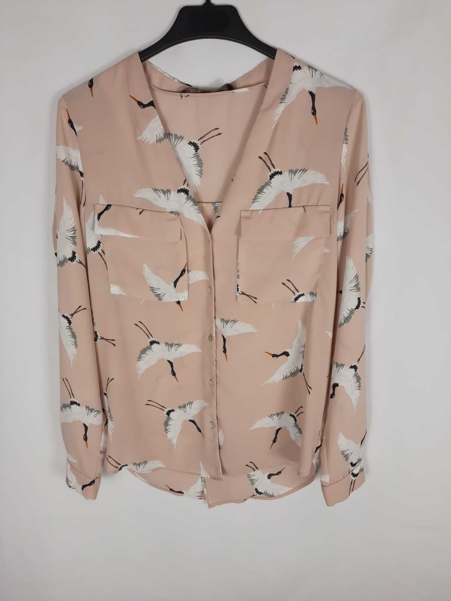 ZARA.Blusa rosita cuello pico pájaros T.xs