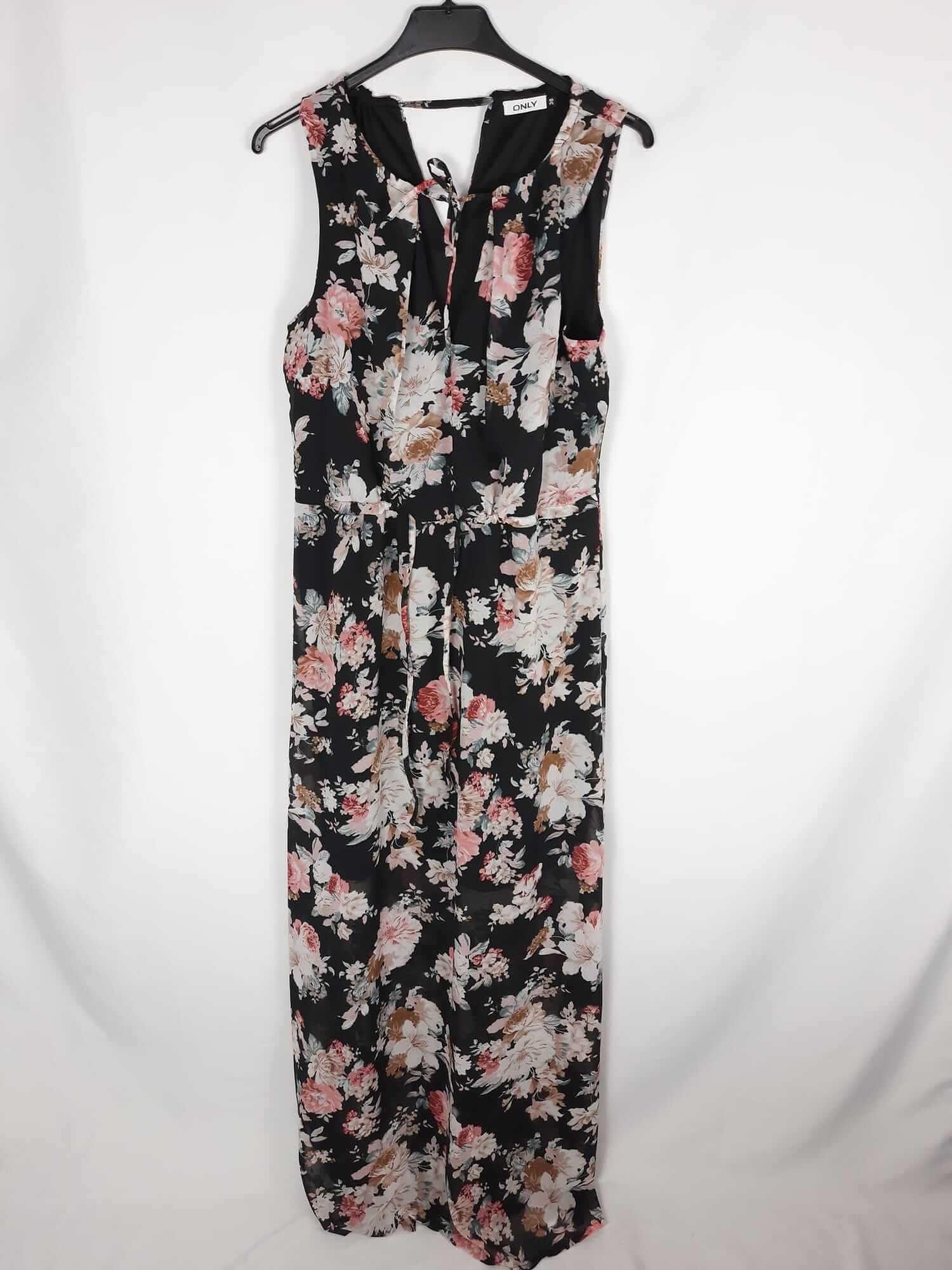 ONLY. Vestido negro largo estampado de flores T38