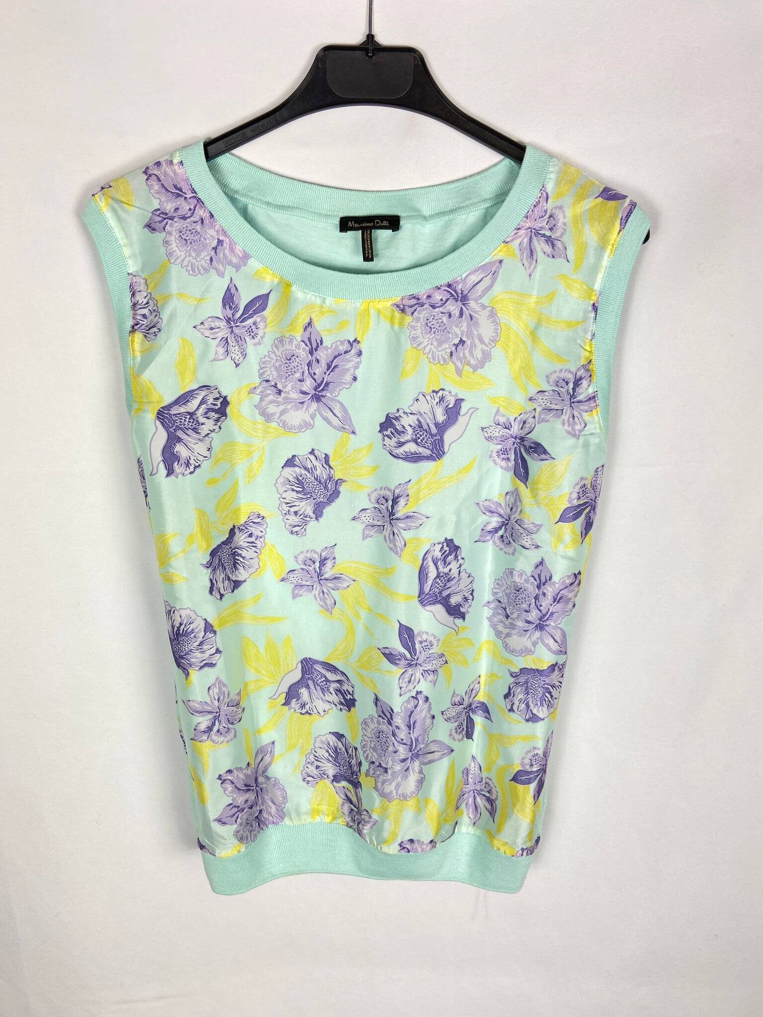 MASSIMO DUTTI. Blusa azul turquesa doble textura estampado T.xs