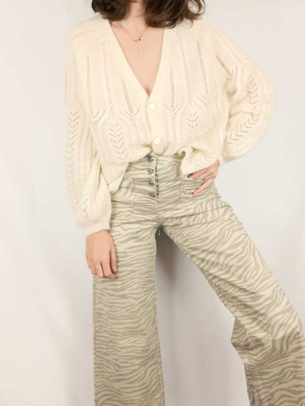 SEZANE. Cárdigan blanco roto T. m