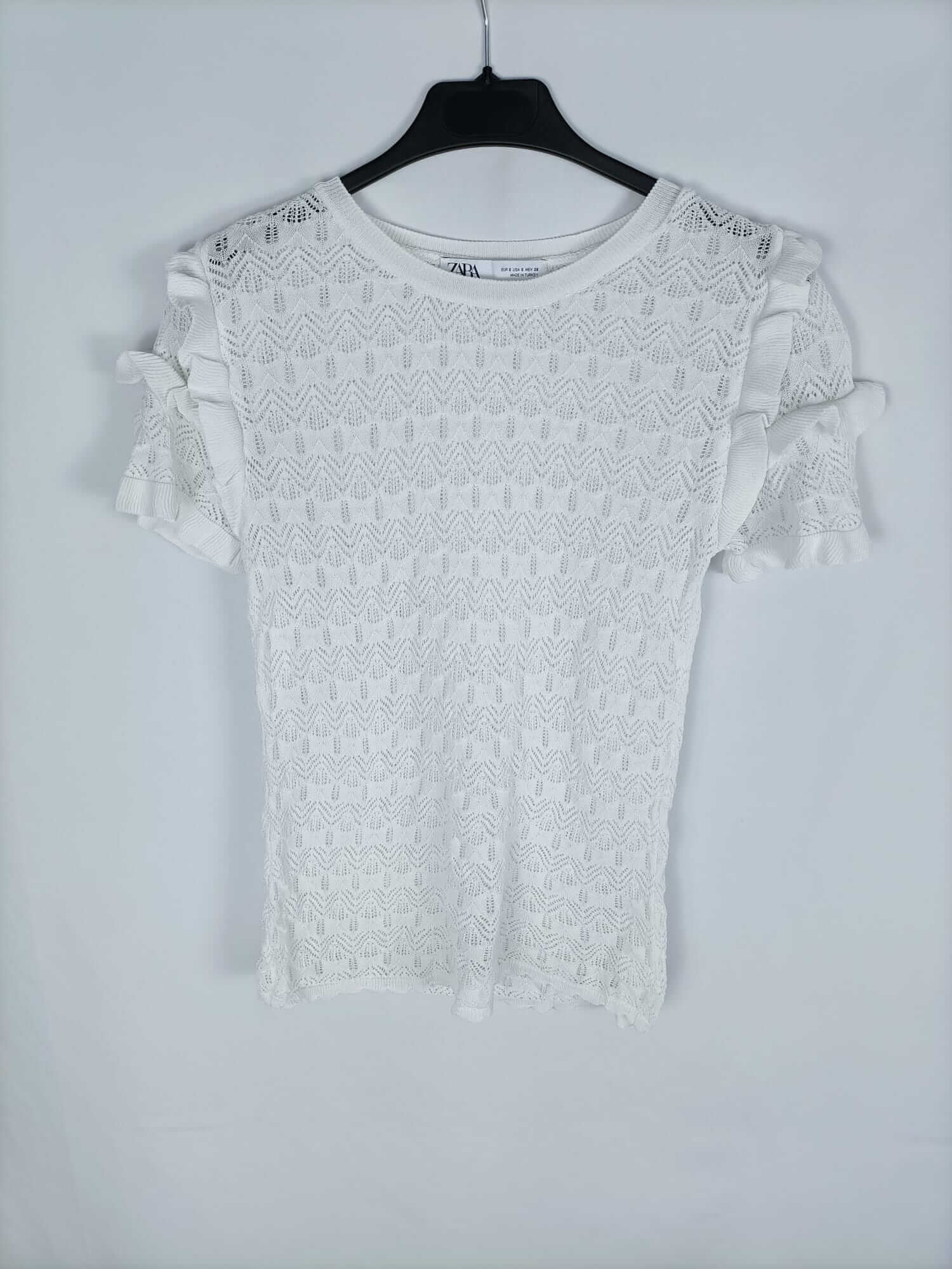 ZARA. Top blanco encaje T.s
