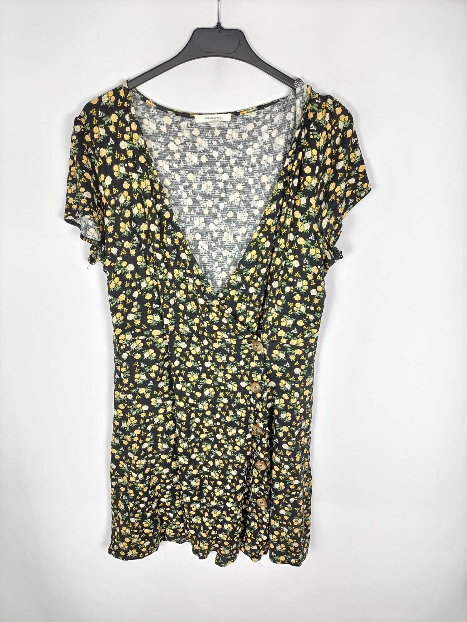 SPRINGFIELD. Vestido corto flores amarillas T.l