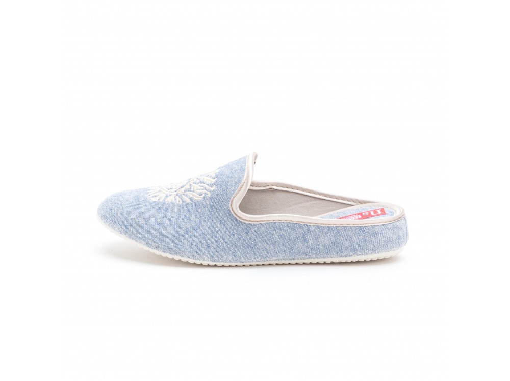Zapatilla para casa abierta en algodón celeste 63525 Norteñas