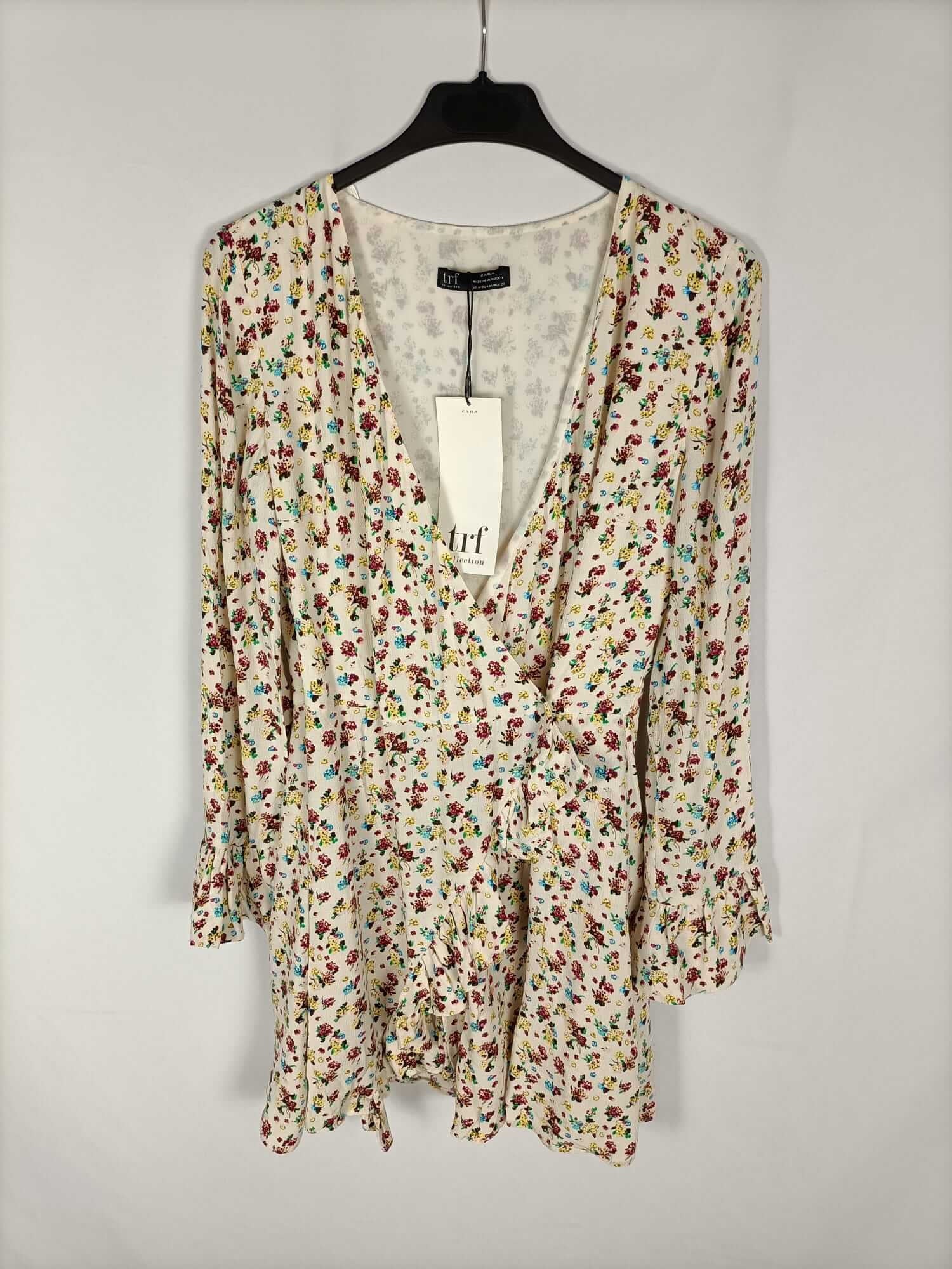 ZARA. Mono beige flores T.m