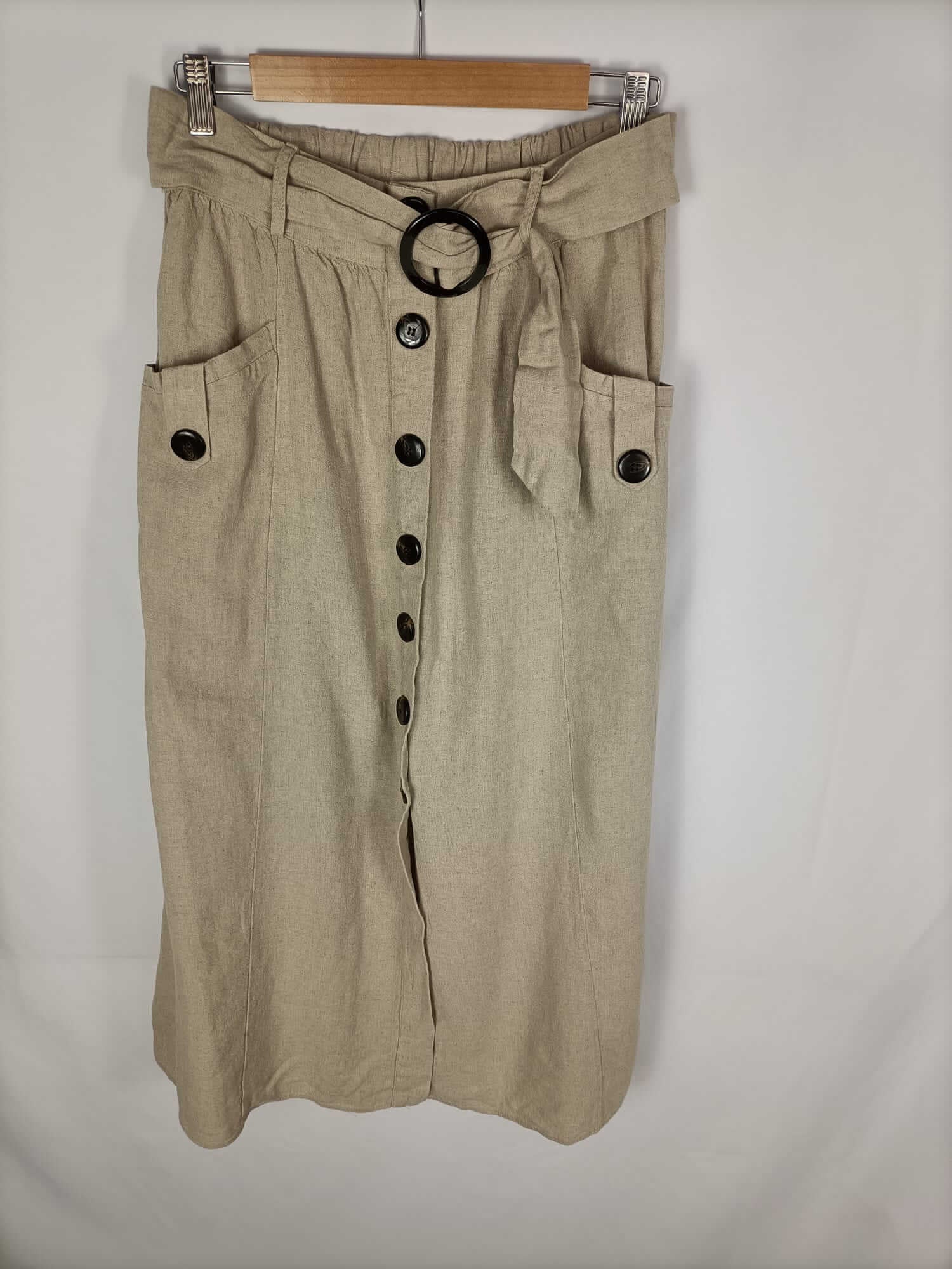 TOPSHOP.Falda midi lino abotonada T.38