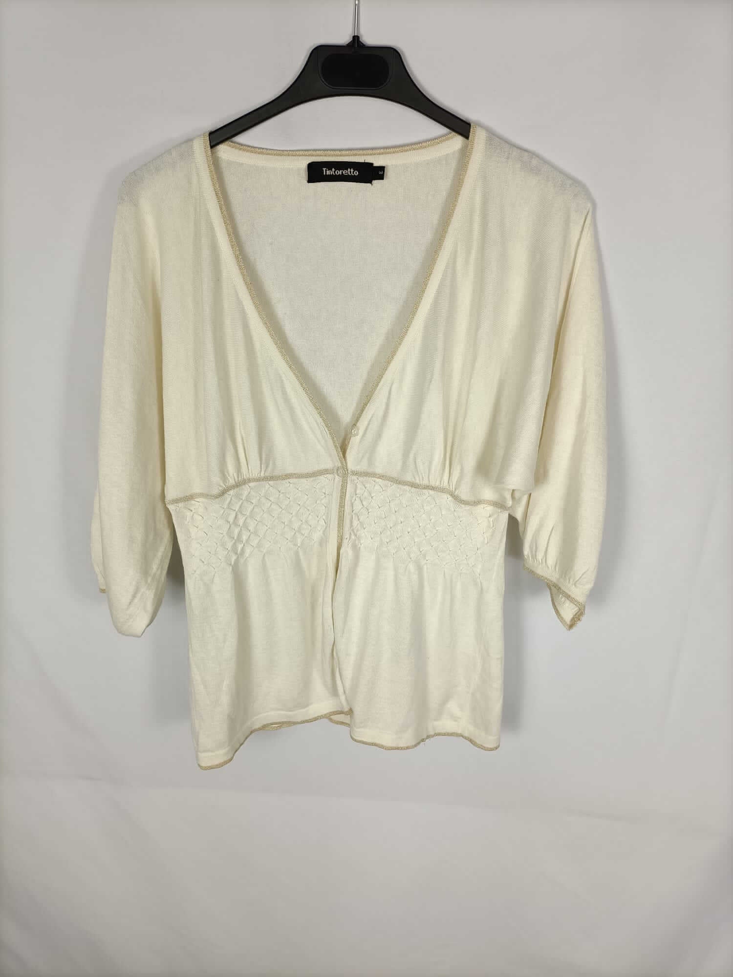 TINTORETTO.Chaqueta beige detalles dorados T.m/l