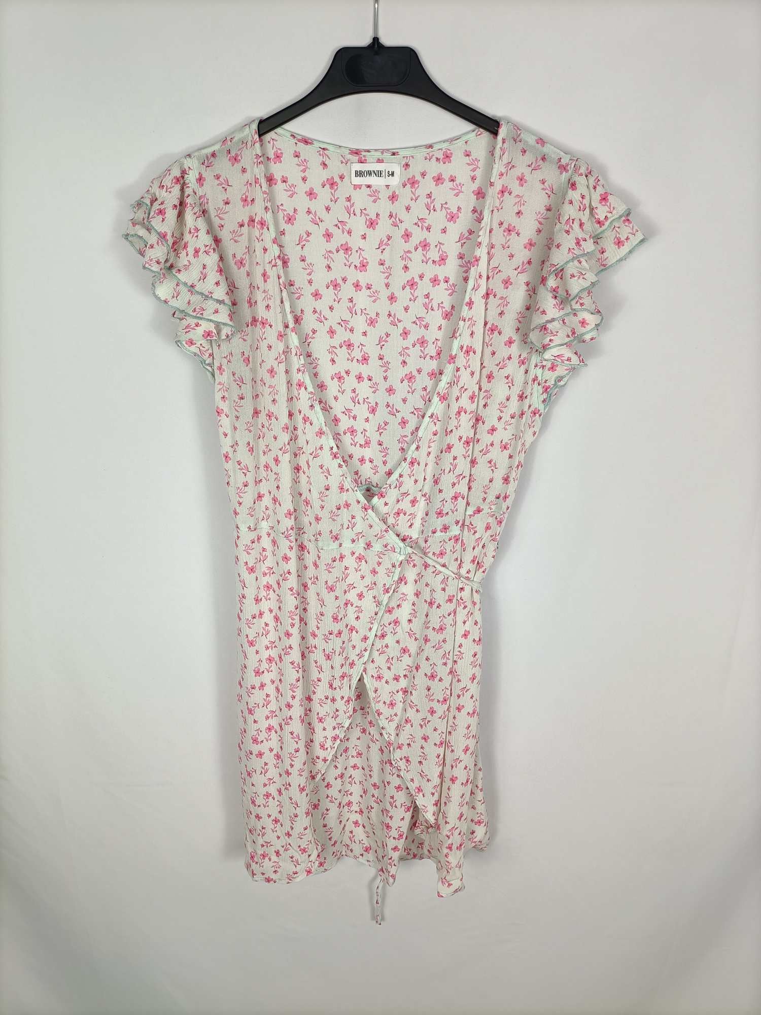 BROWNIE.Vestido cruzado costuras verdes T.s/m