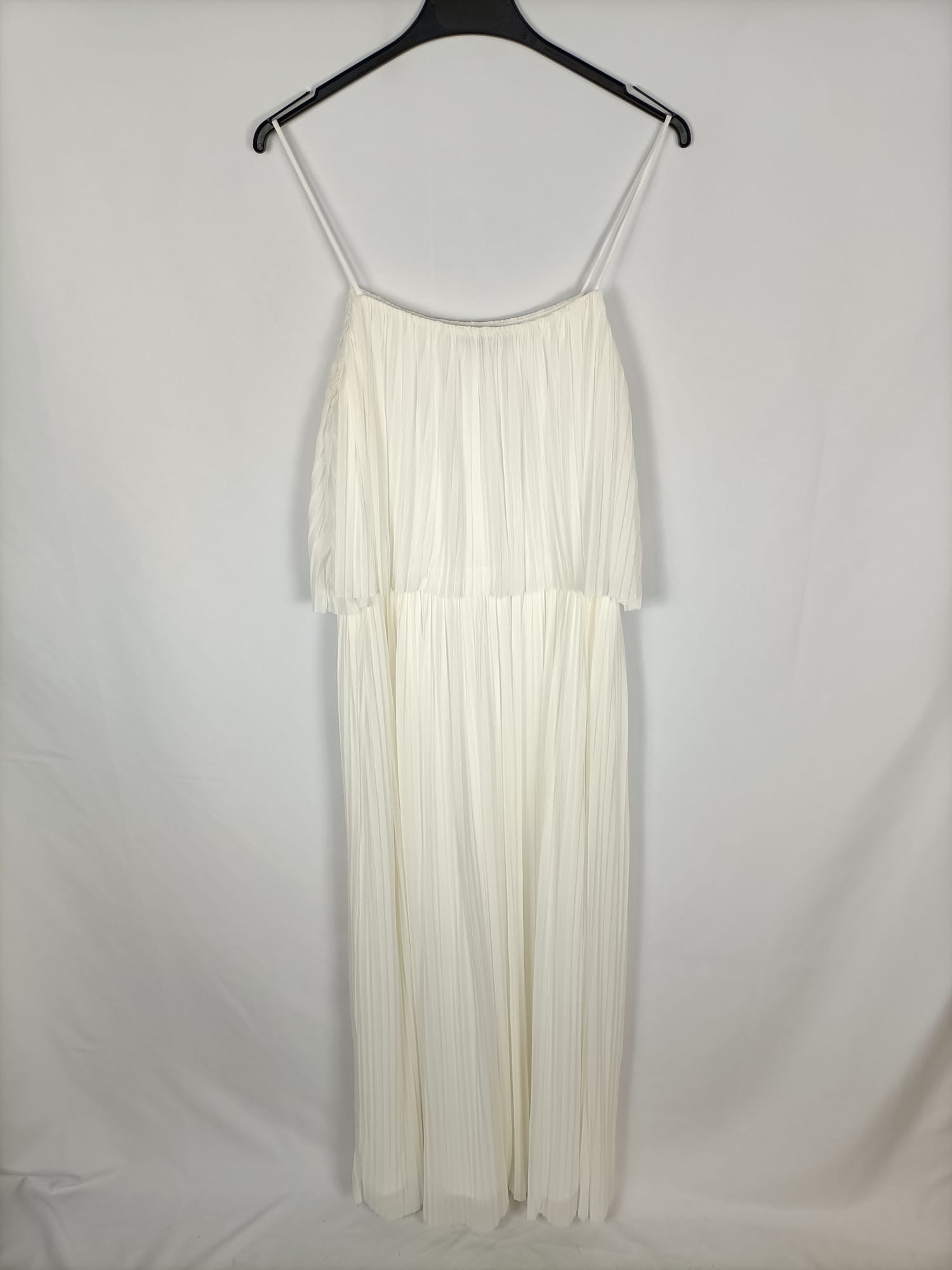 MANGO.Vestido largo blanco plisado T.M/L