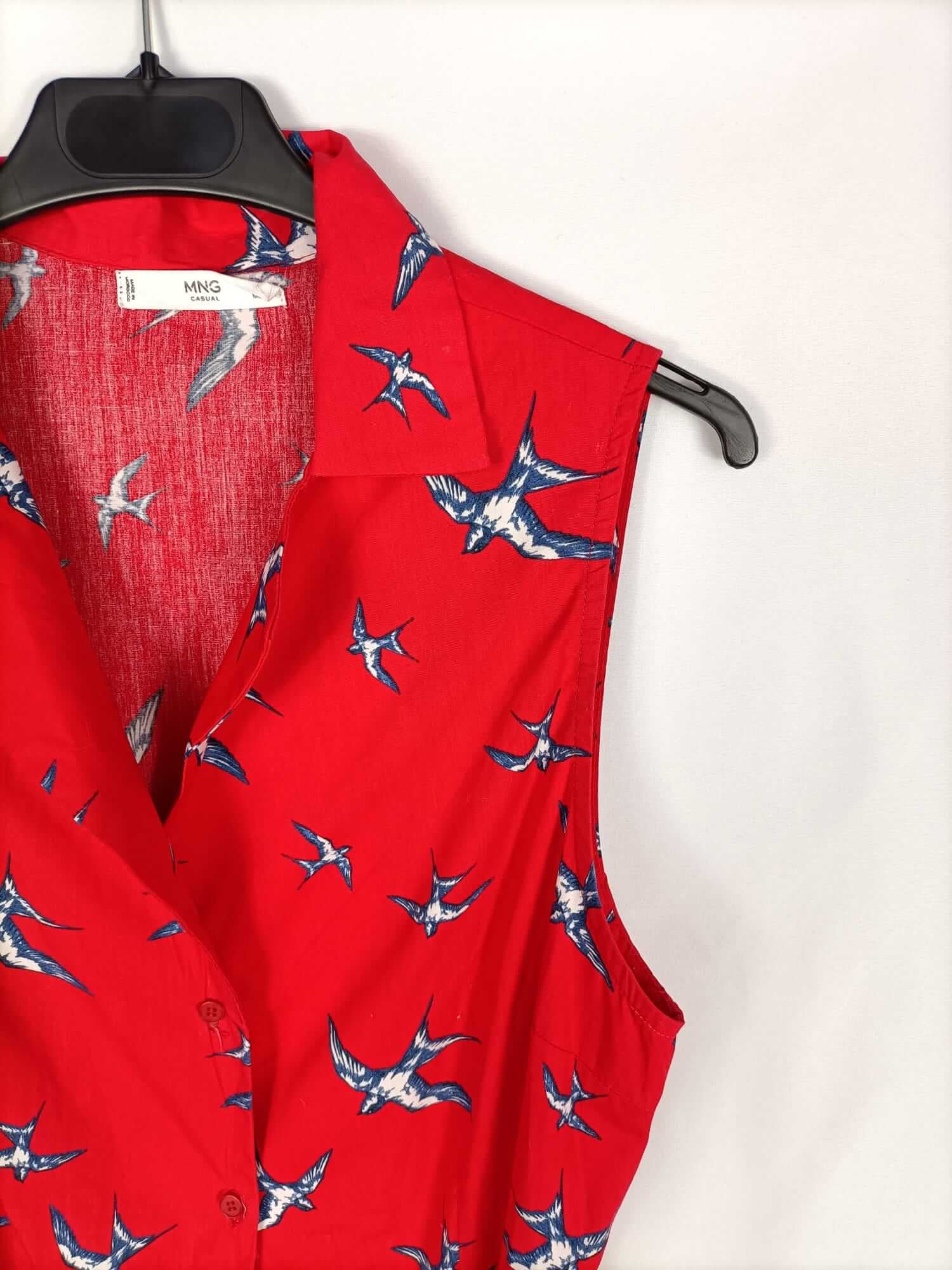 MANGO.Vestido midi rojo estampado T.m