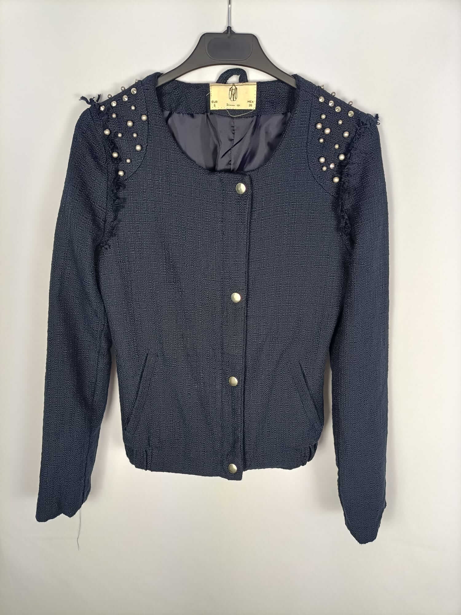 PULL&BEAR.Chaqueta azul abalorios T.s