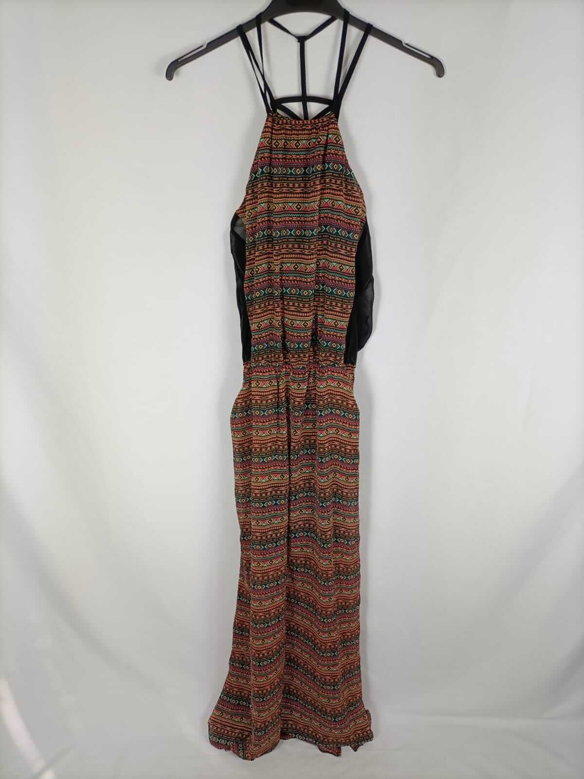 BERSHKA.Vestido largo étnico espalda tiras T.M