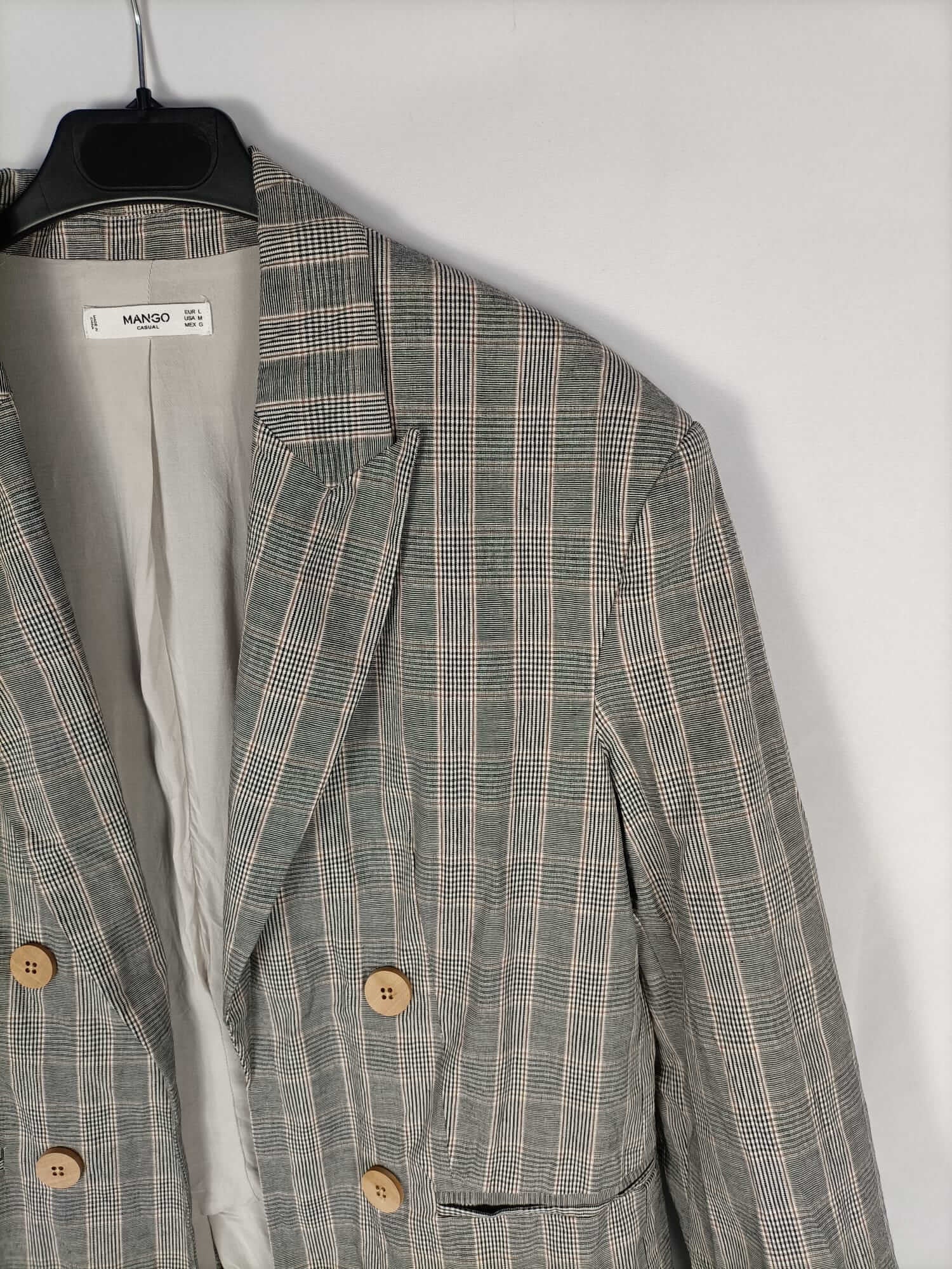 MANGO. Blazer cuadros grises T.l