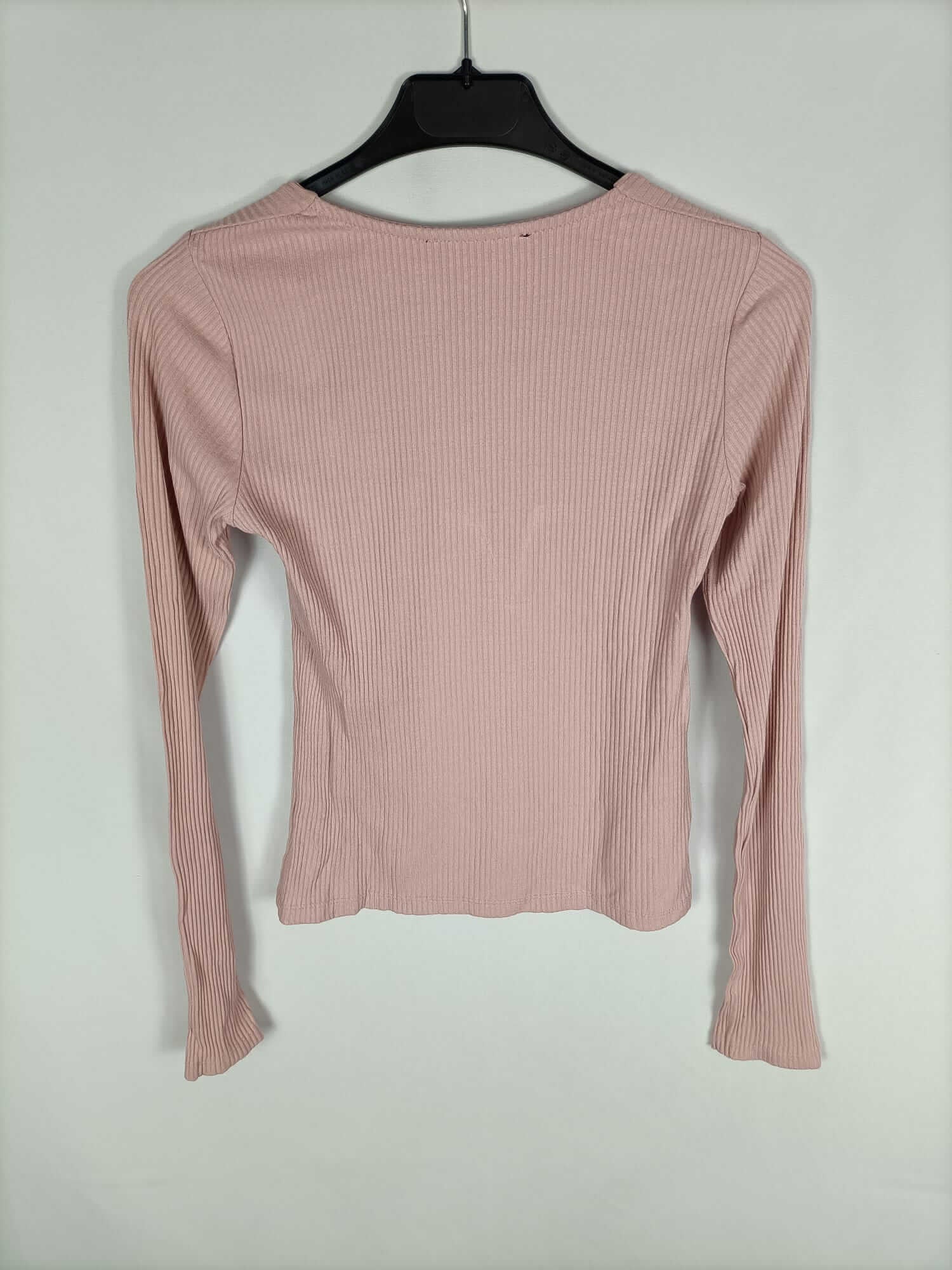 BERSHKA.Top rosa palo canalé T.s