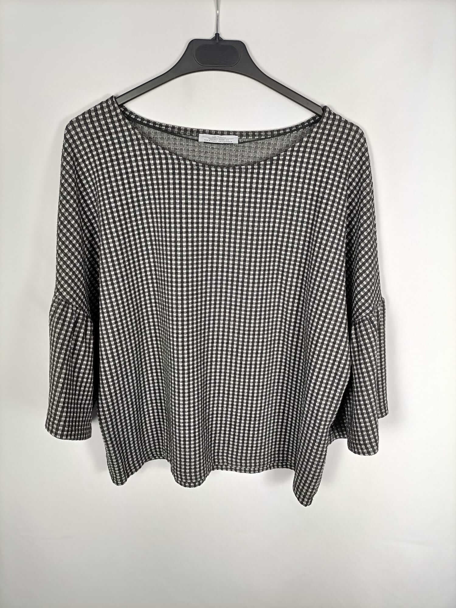 ZARA.Top cuadros gris y negro T.m