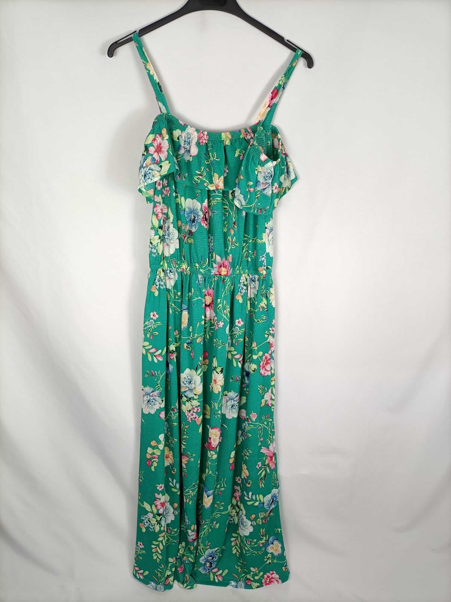 SPRINGFIELD. Vestido largo verde flores T.m