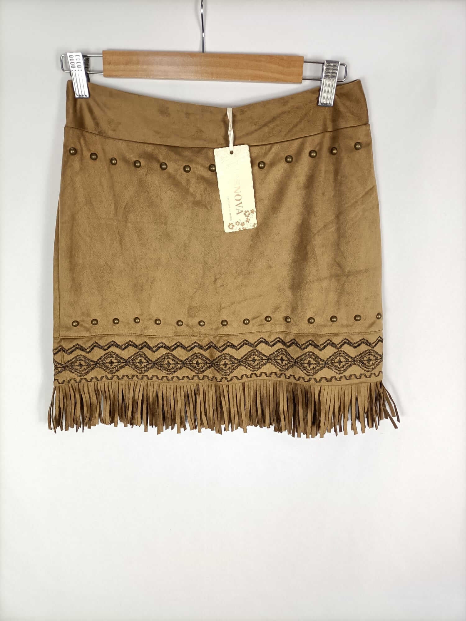 MOSNOVA. Falda antelina flecos T.m