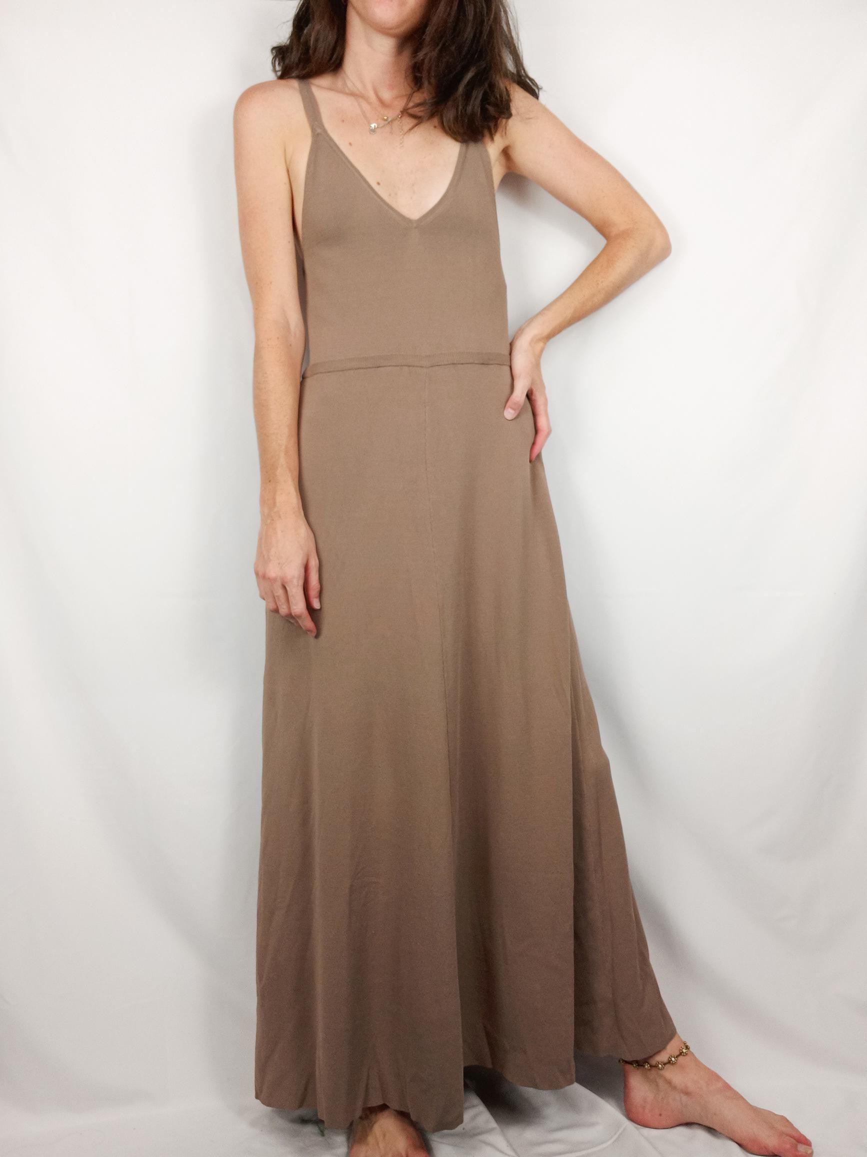 ZARA. Vestido midi marrón T.m