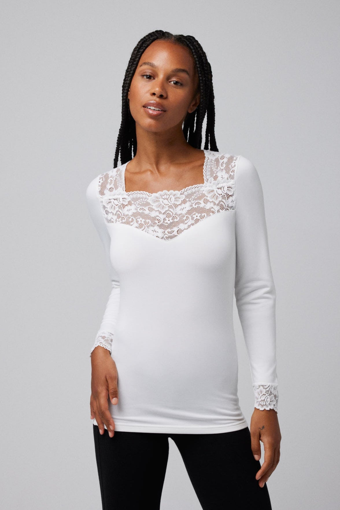 Camiseta térmica encaje manga larga blanco