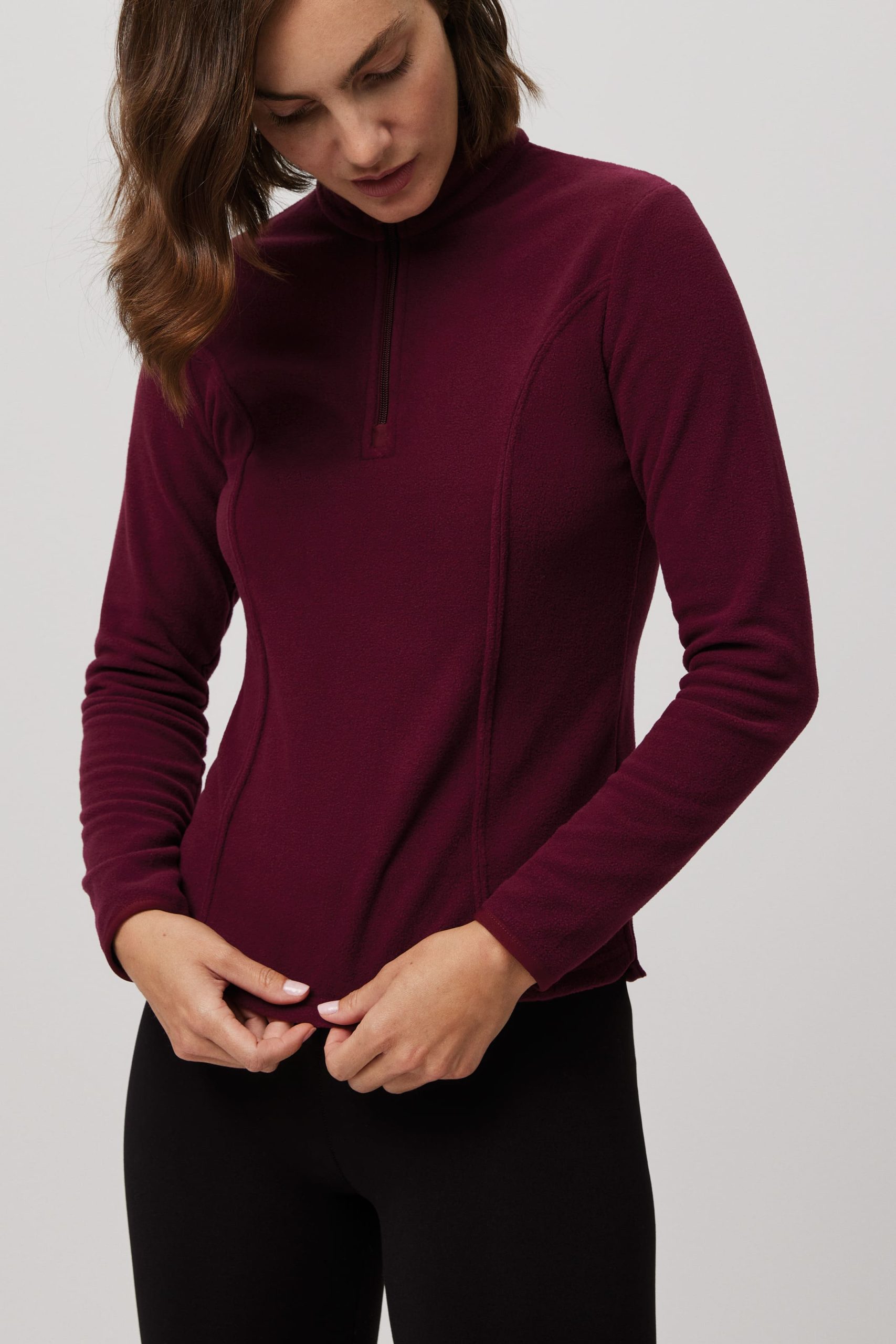 Forro polar media cremallera mujer granate