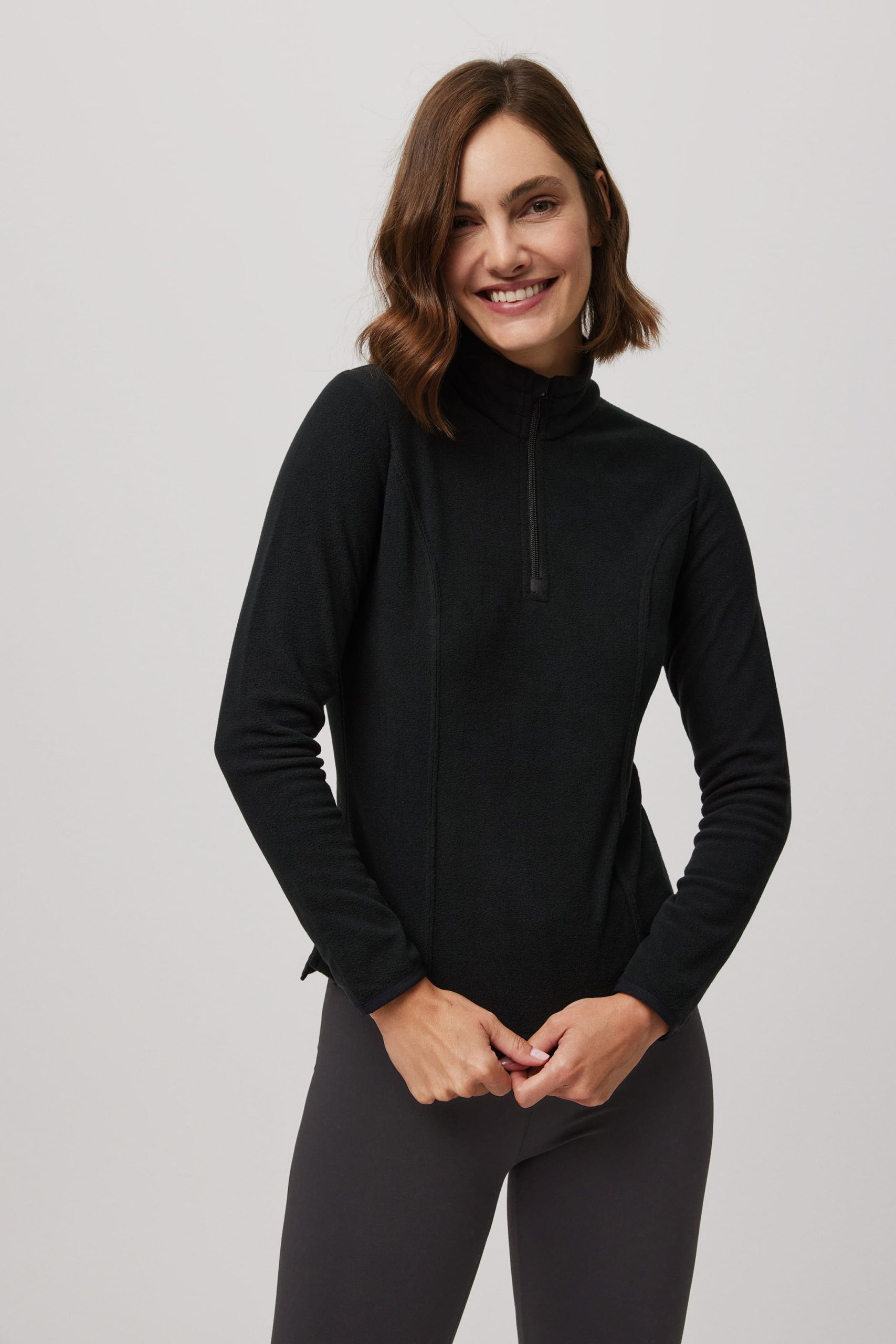 Forro polar media cremallera mujer negro