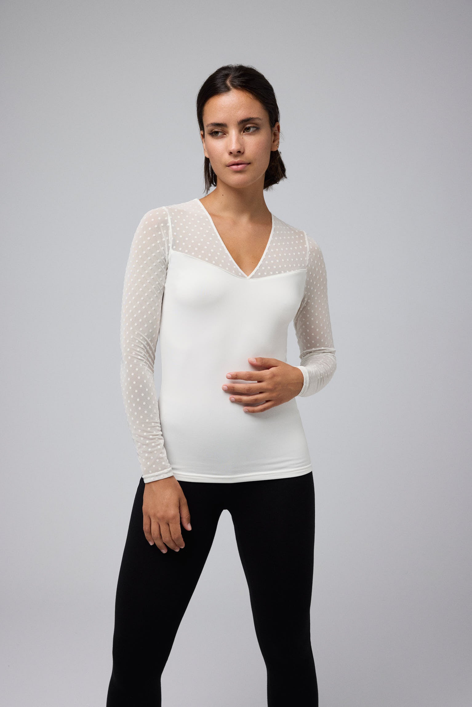 Camiseta térmica manga larga detalle tul blanco