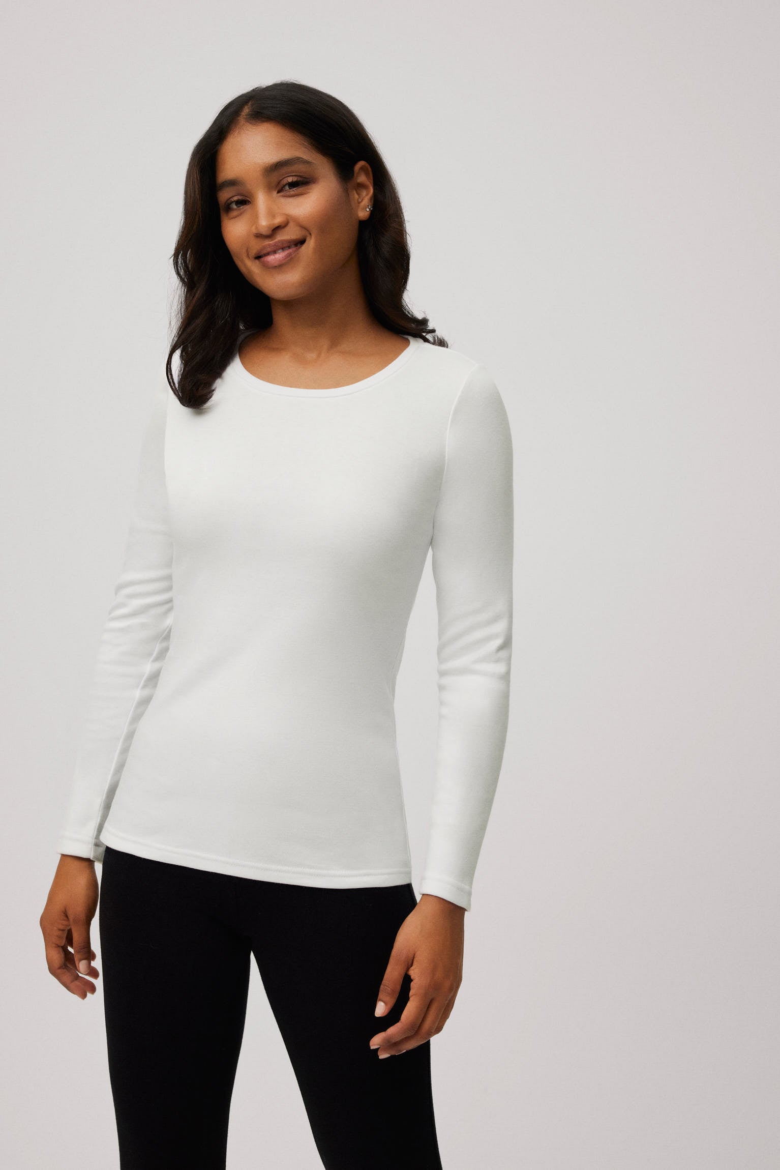 Camiseta cálida aldogón manga larga cuello redondo blanco