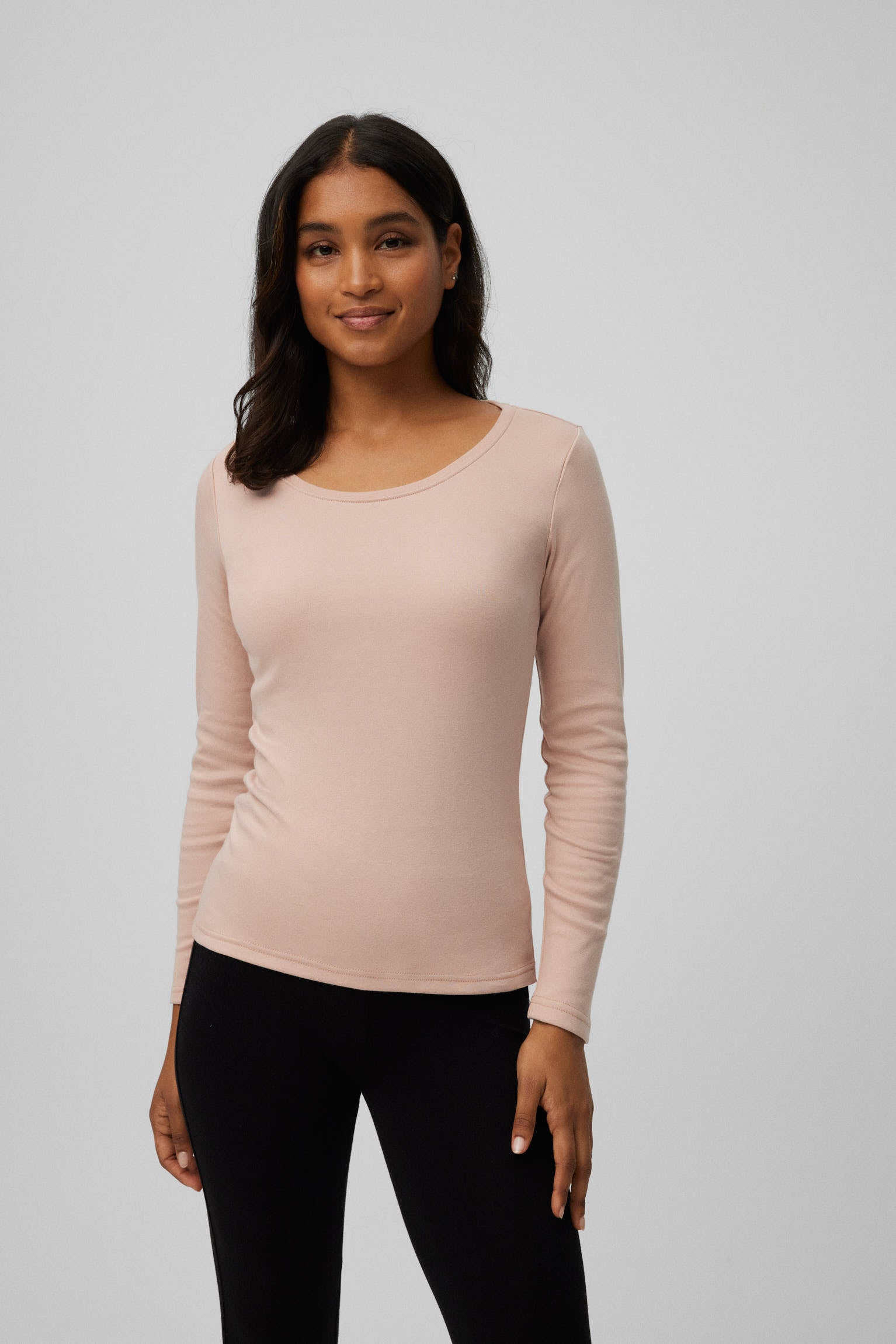 Camiseta cálida algodón manga larga cuello redondo nude