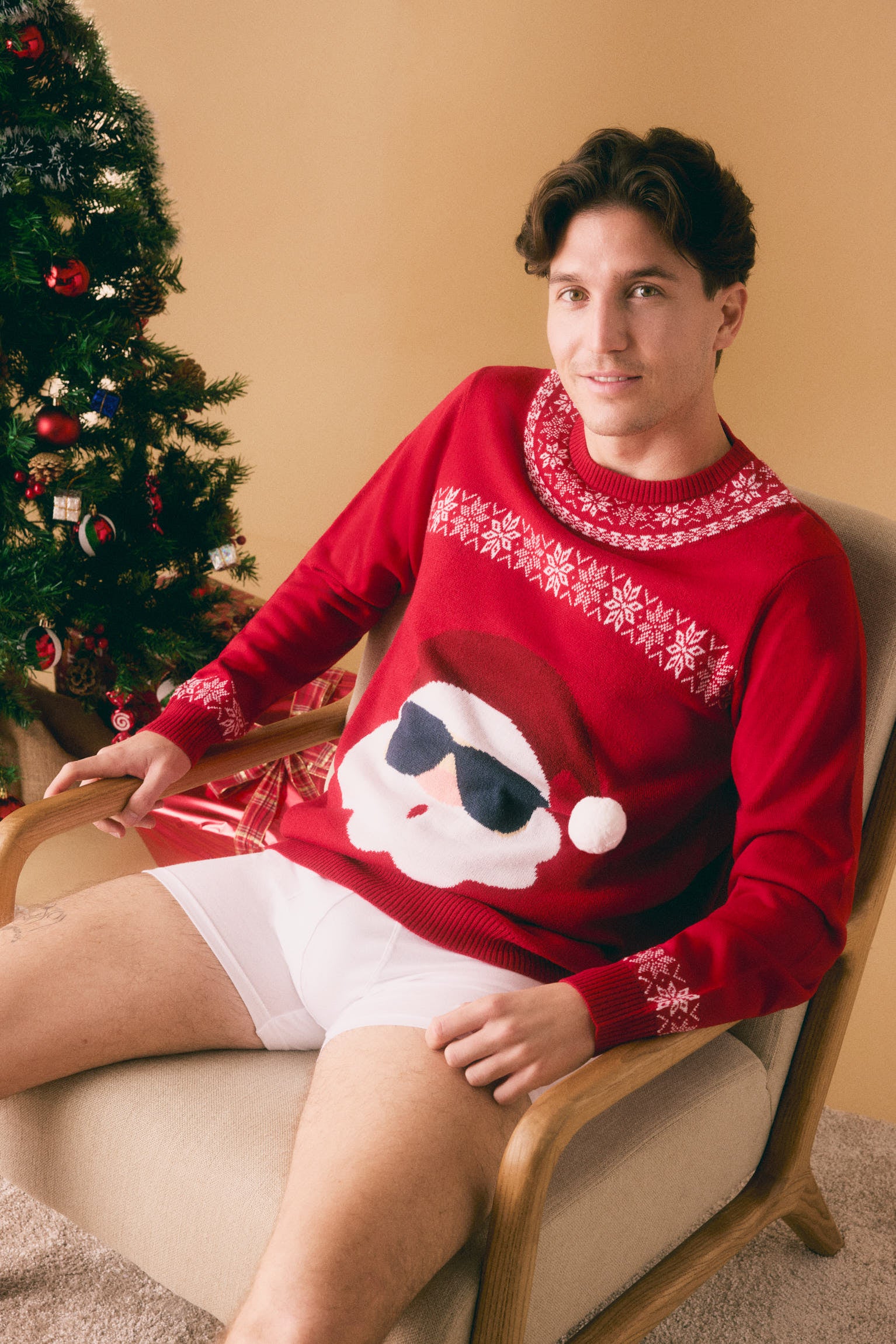 Jersey navideño hombre estampado papá noel rojo