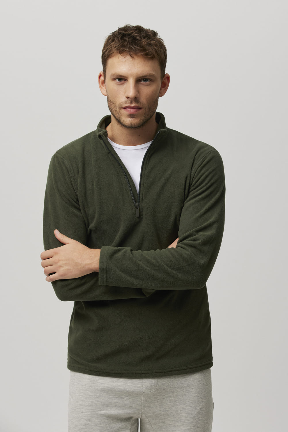 Forro polar media cremallera hombre verde botella