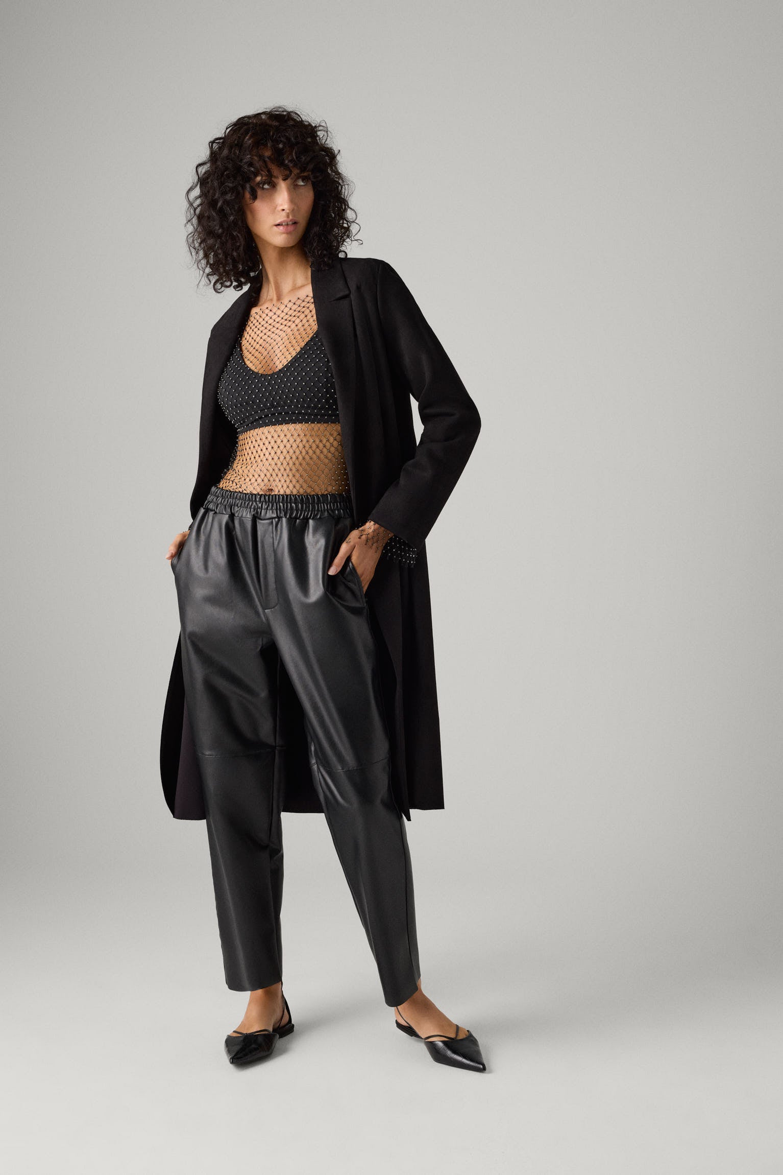 Pantalón térmico ancho efecto piel negro