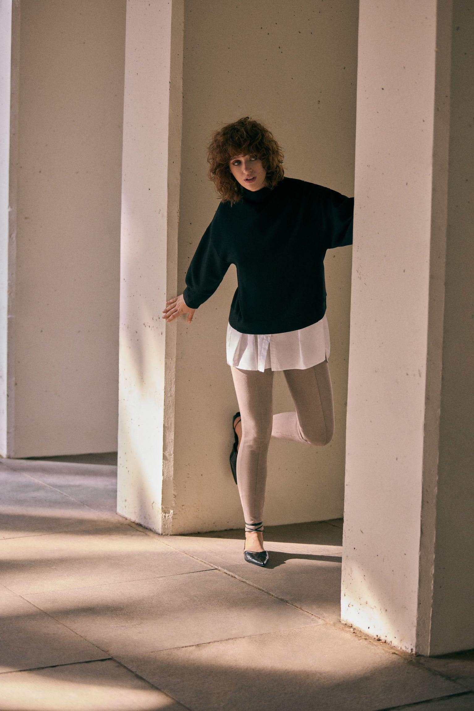 Leggings efecto ante detalle costuras delanteras beige