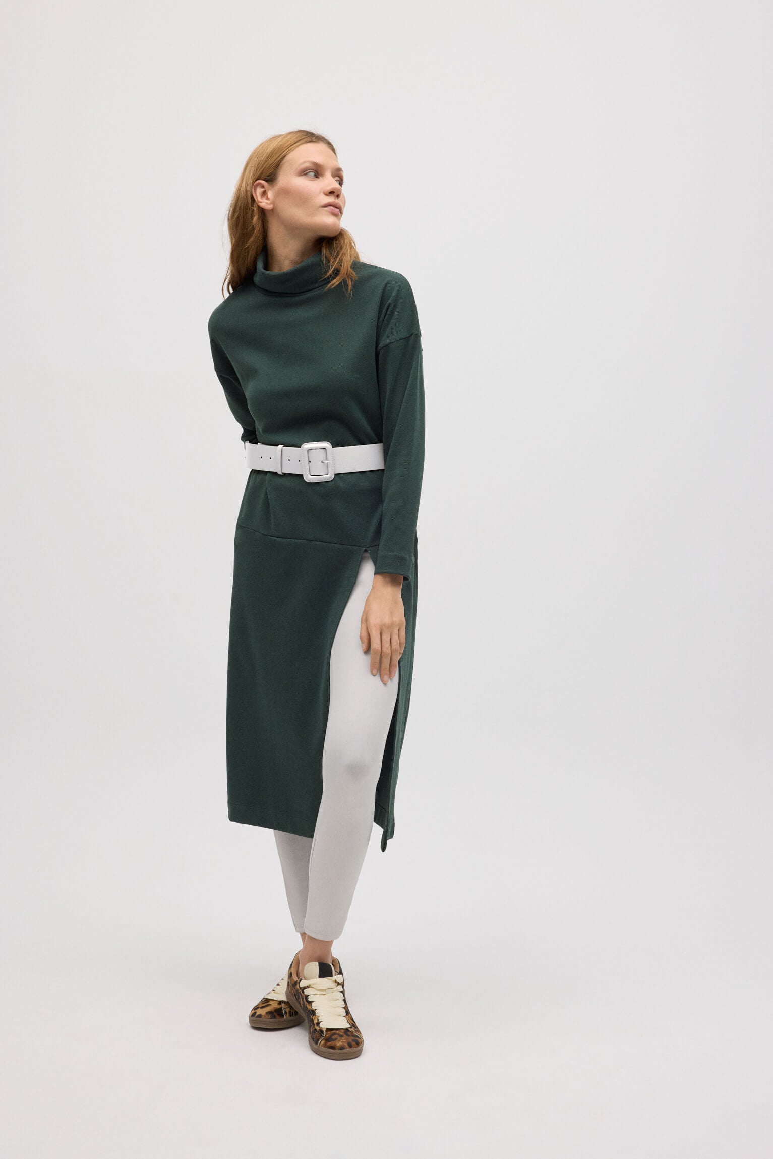 Jersey maxi con abertura cálido verde botella