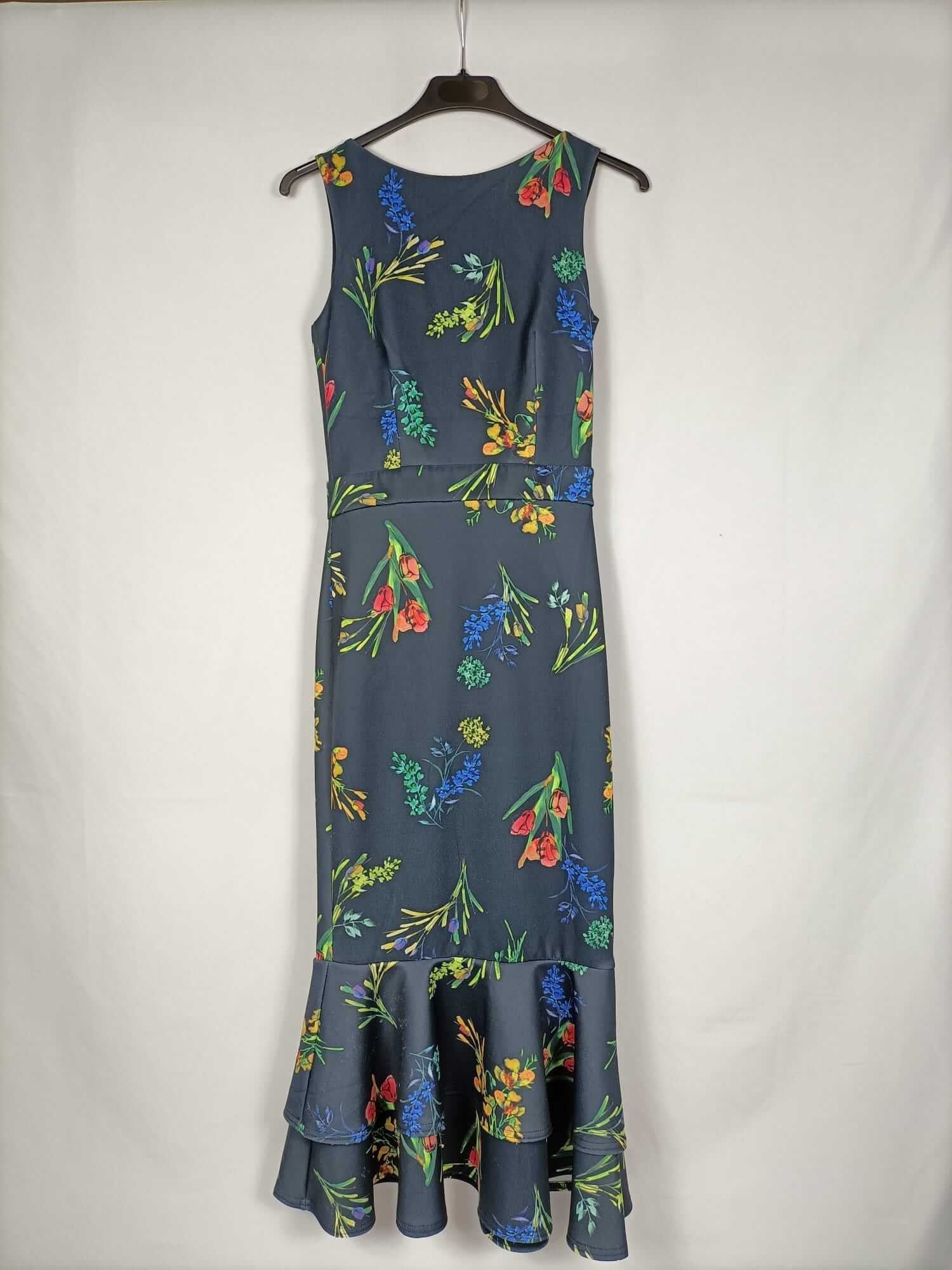 TRUE VIOLET.Vestido midi azul flores T.10 (38)