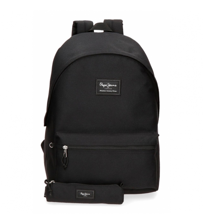 Pepe Jeans Mochila Aris + Estuche Negro -31x44x17.5cm-