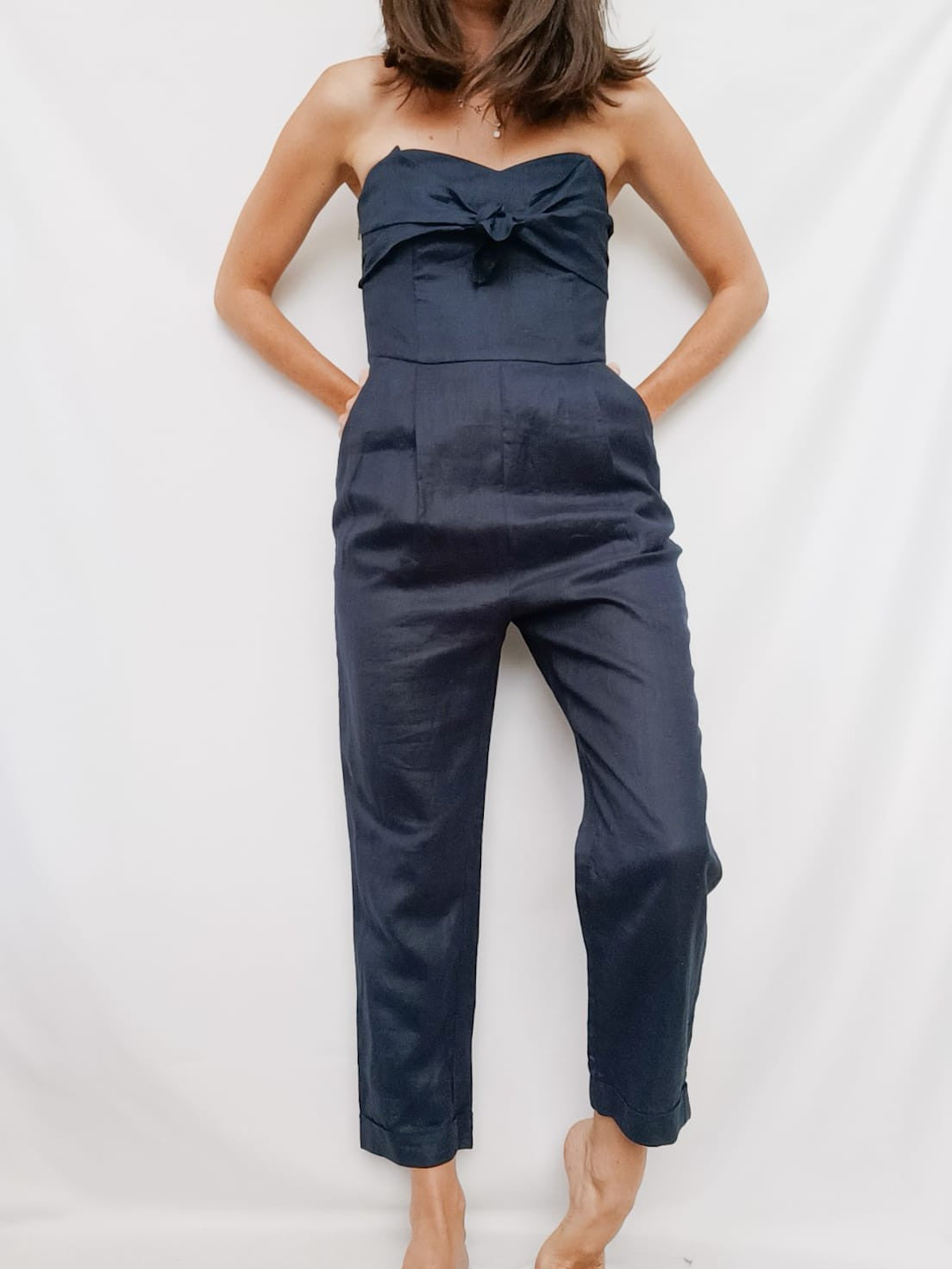 MANGO. Mono azul lino T.xs