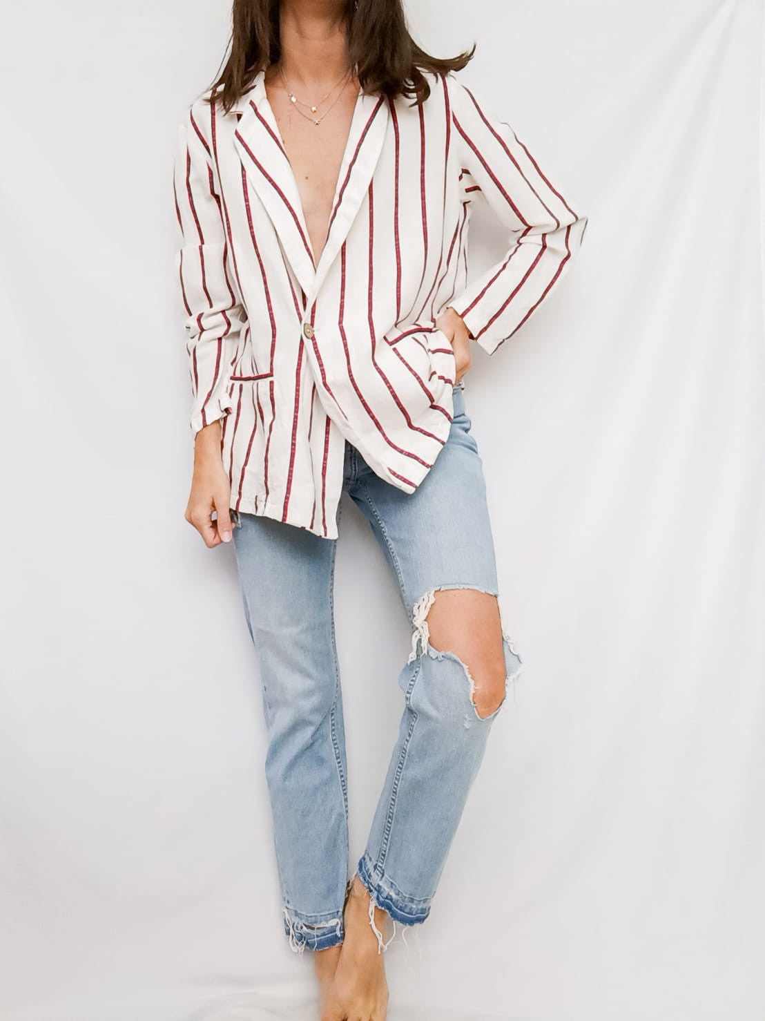 MANGO. Blazer blanca rayas T.m