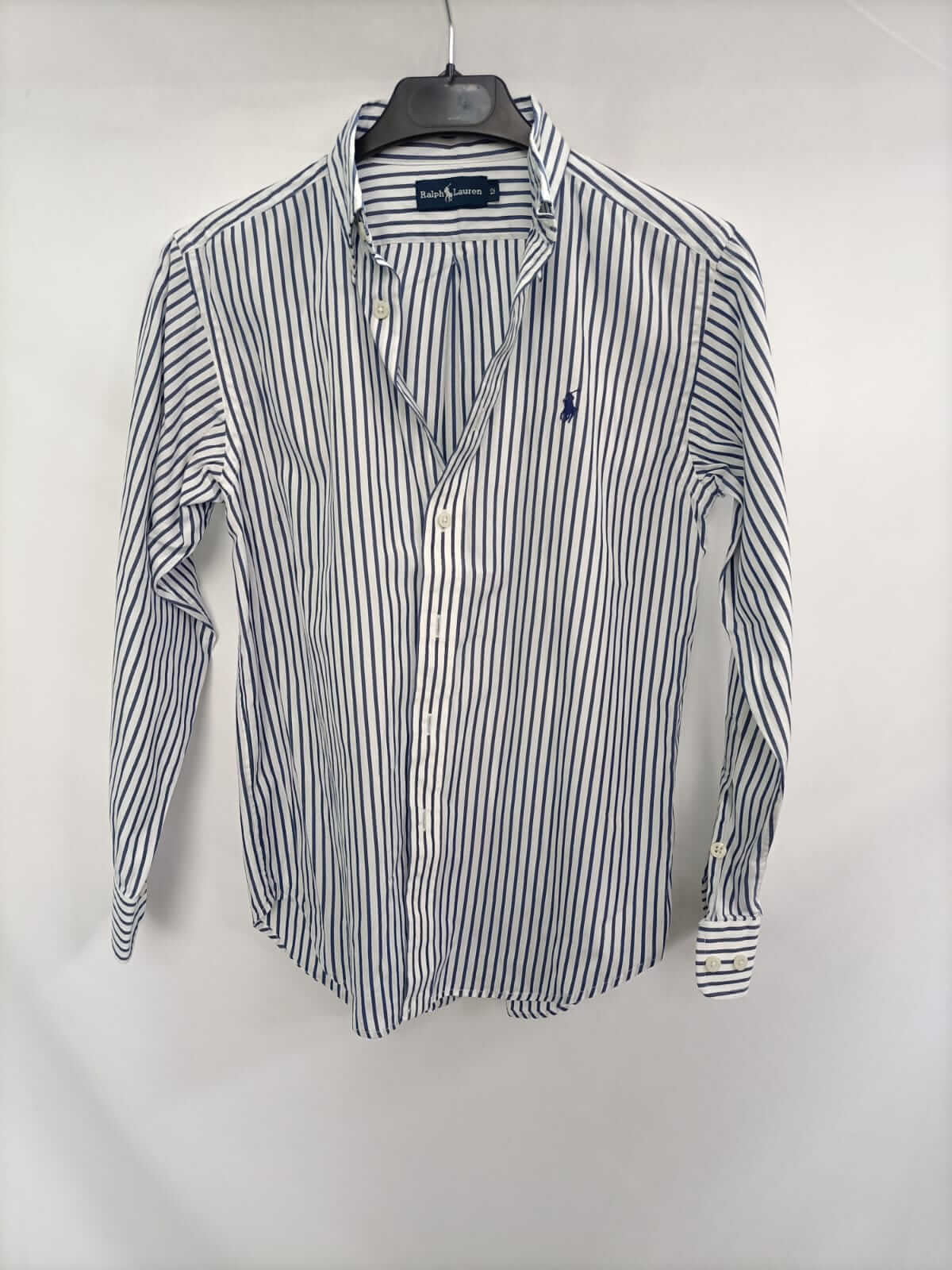 RALPH LAUREN. Camisa de rayas azul y blanca T.12