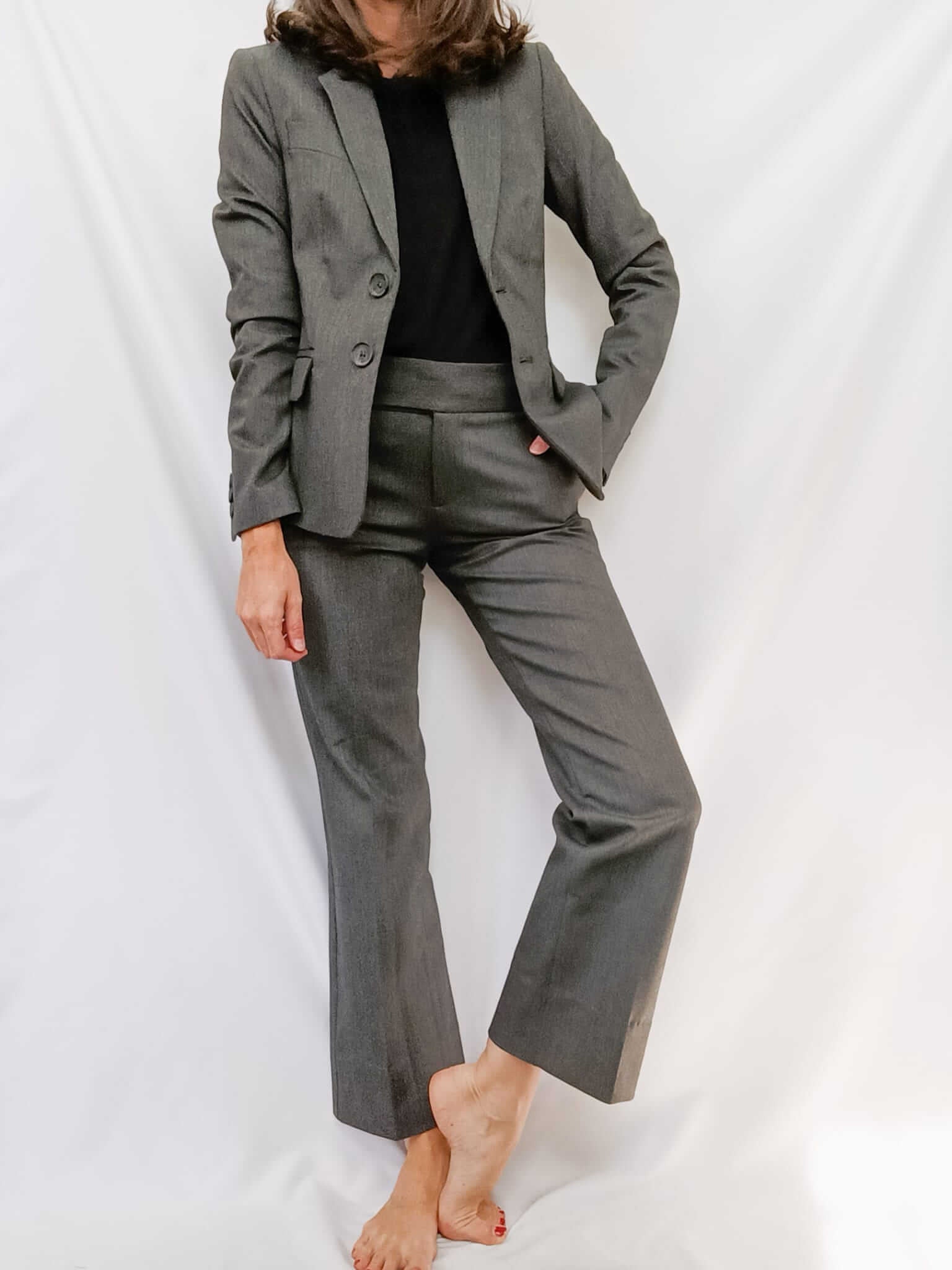 BENETTON. Blazer gris de espiga T.38