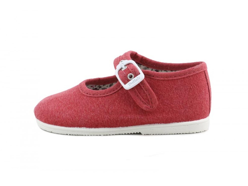 Merceditas lona rojo lavado con hebilla Vul-Ladi